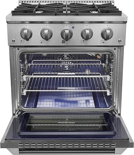 Miniatura 4 de Estufa de Gas con Superficie de Cocción de 4 Quemadores Independiente con Horno de Convección de Porcelana y Función de Asado, Rejillas Continuas