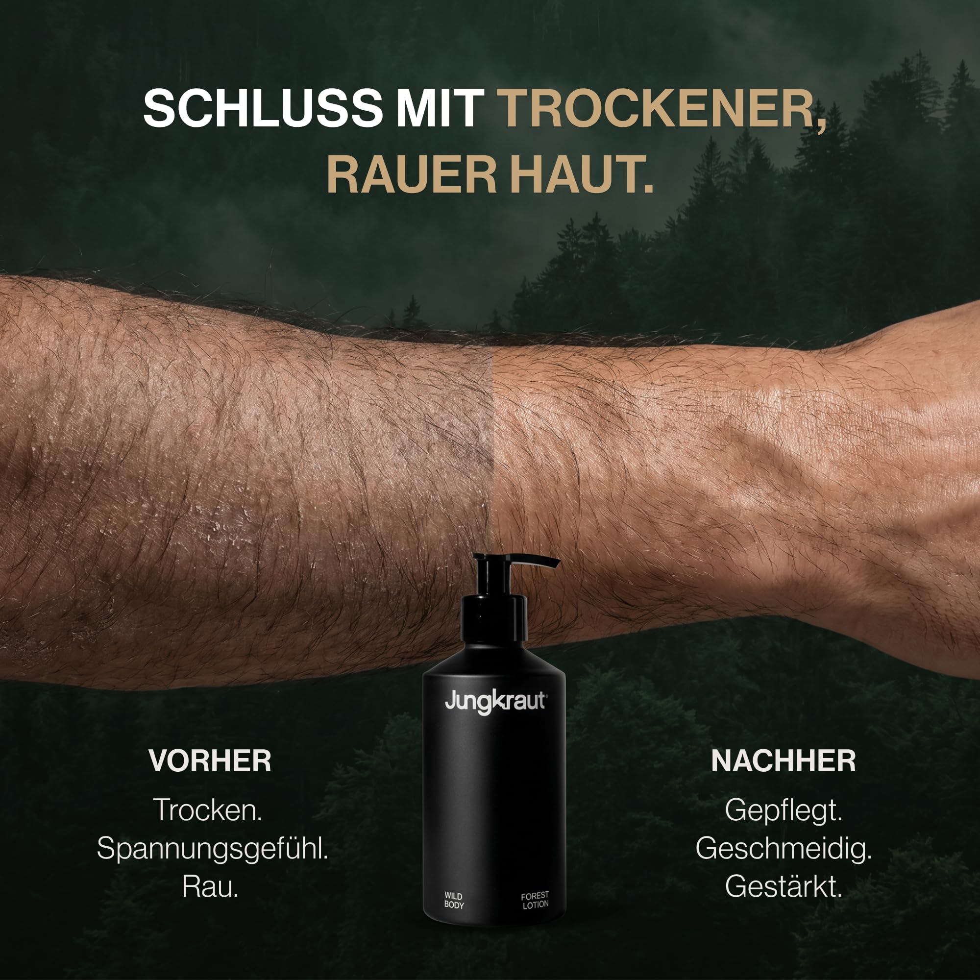 Wild Forest Body Lotion Set Männer 300ml Aluflasche + 300ml Refill, natürliche Körperlotion, ultraleicht, nicht klebend, Swiss Made, vegan
