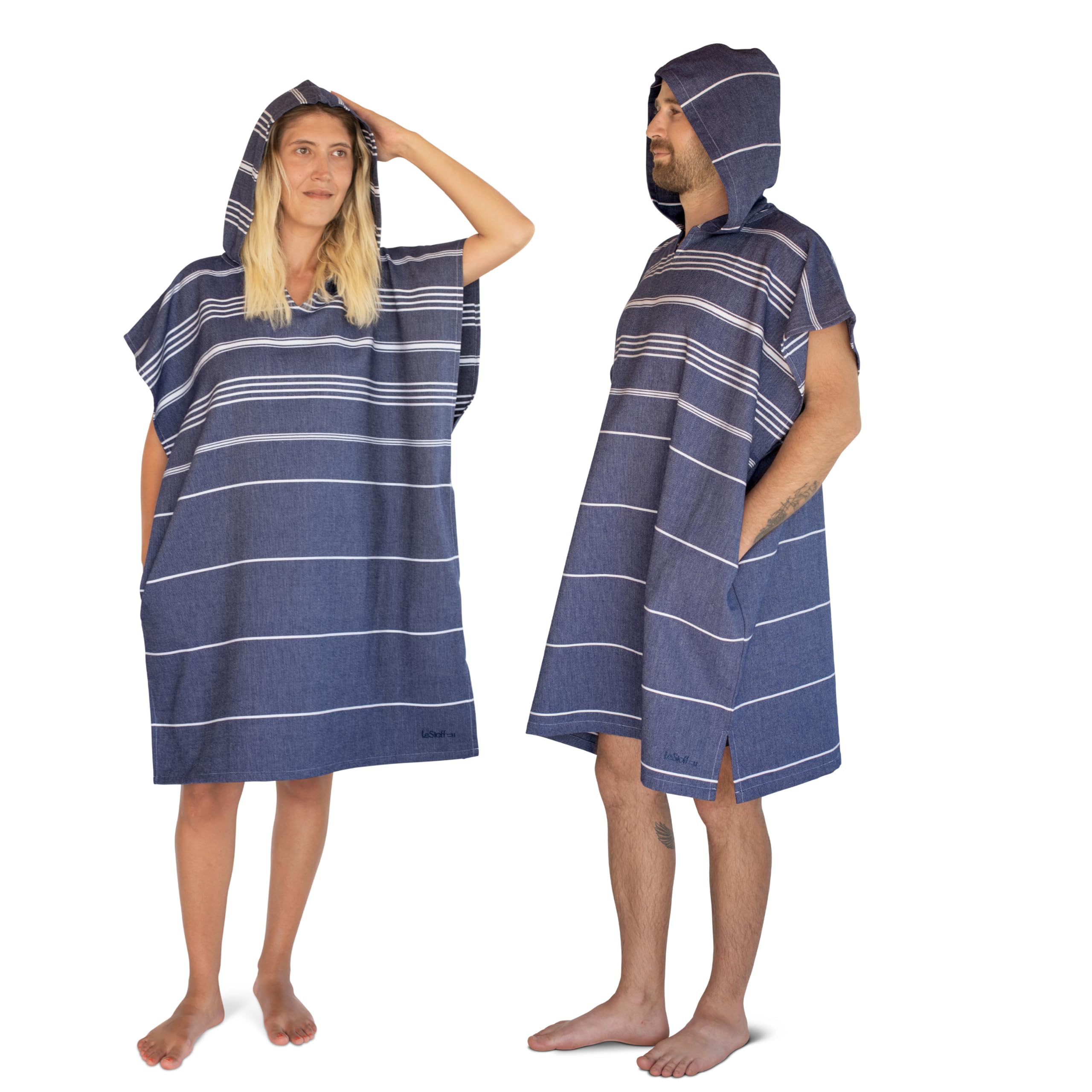 LeStoff Adult Changing Robe, 100% Organic Cotton, Navy, L/XL
