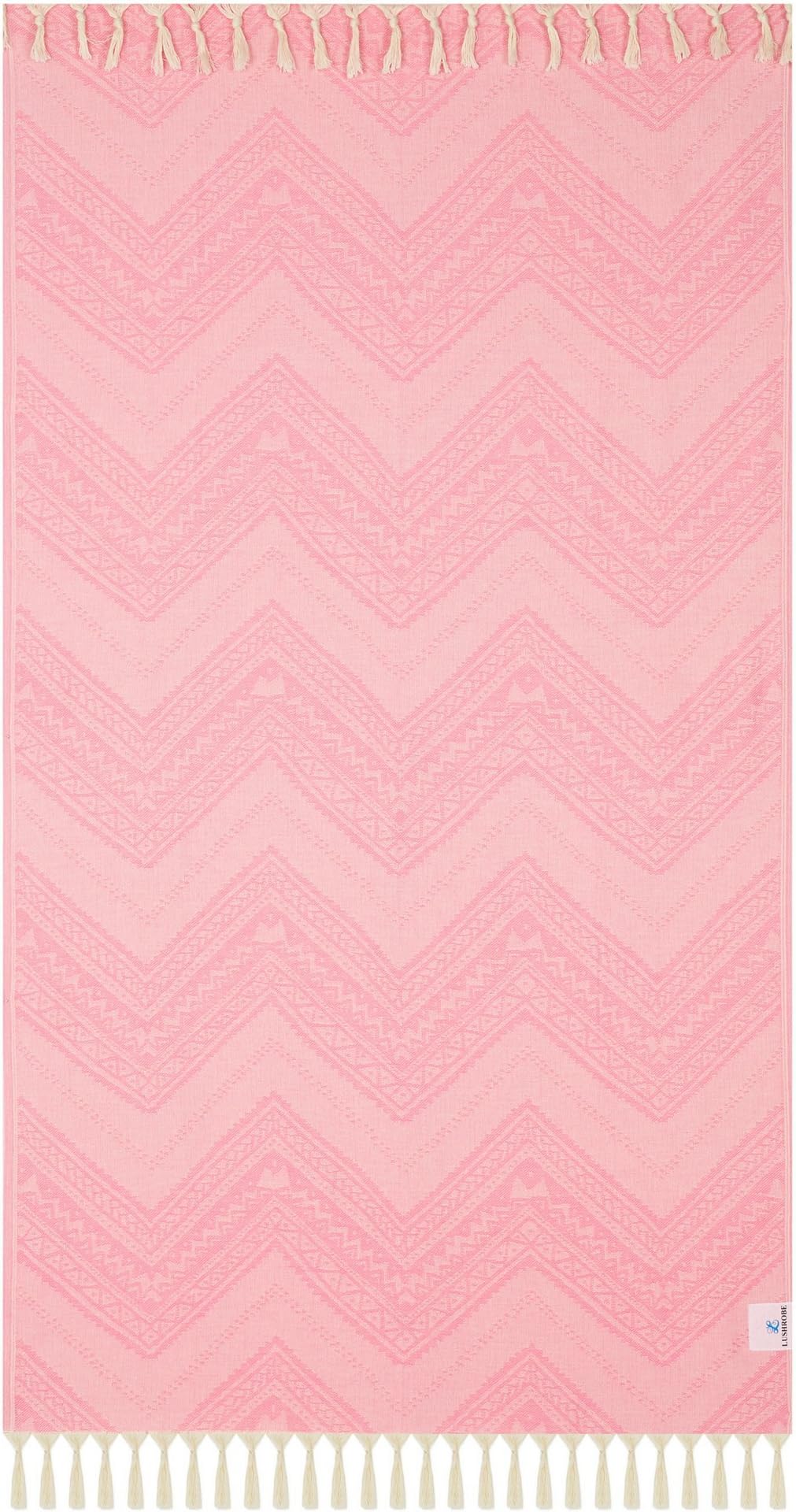 Lushrobe Peshtemal Beach Towel Lightweight 100% Cotton Fouta Pool Bath Gym Blanket - 72" L x 40" W - Chevron - (Pink)