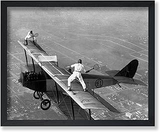 Poster Master Vintage Tennis Poster - Retro Tennis on Airplane Wings Print - Sports Art - Gift for Men, Women & Athlete - Funny Wall Decor for Bedroom, Living Room, Office - 8x10 UNFRAMED Wall Art