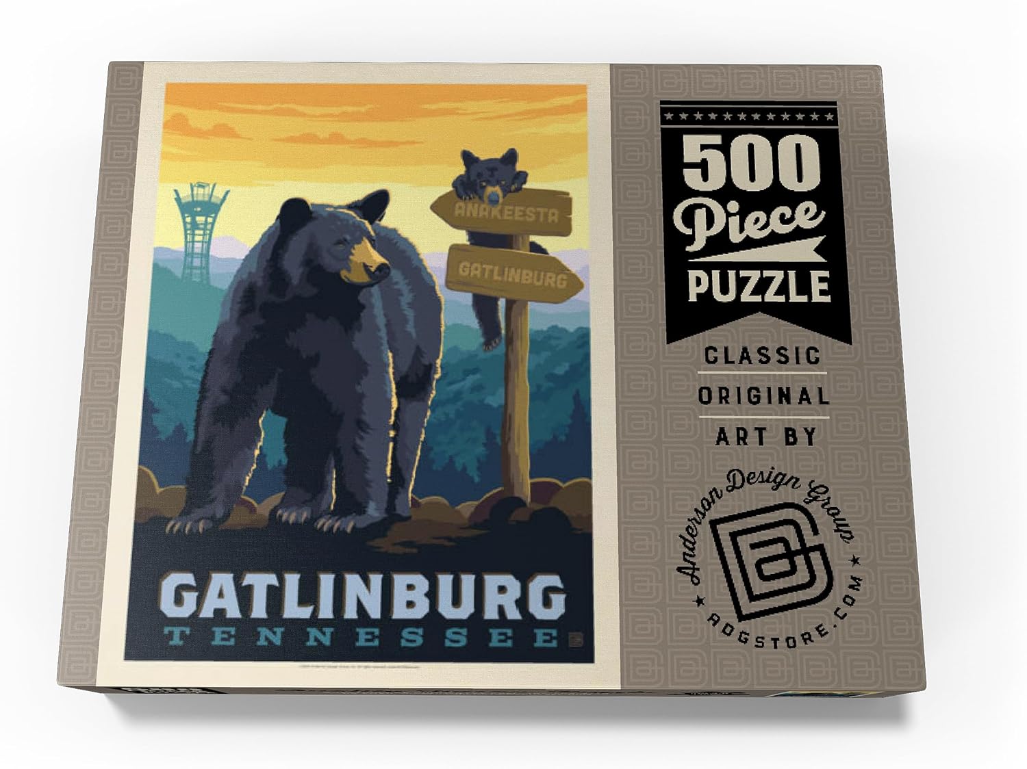MyPuzzle Gatlinburg, Tennessee: Anakeesta Signpost, Vintage Poster - Premium 500 Piece Jigsaw Puzzle for Adults