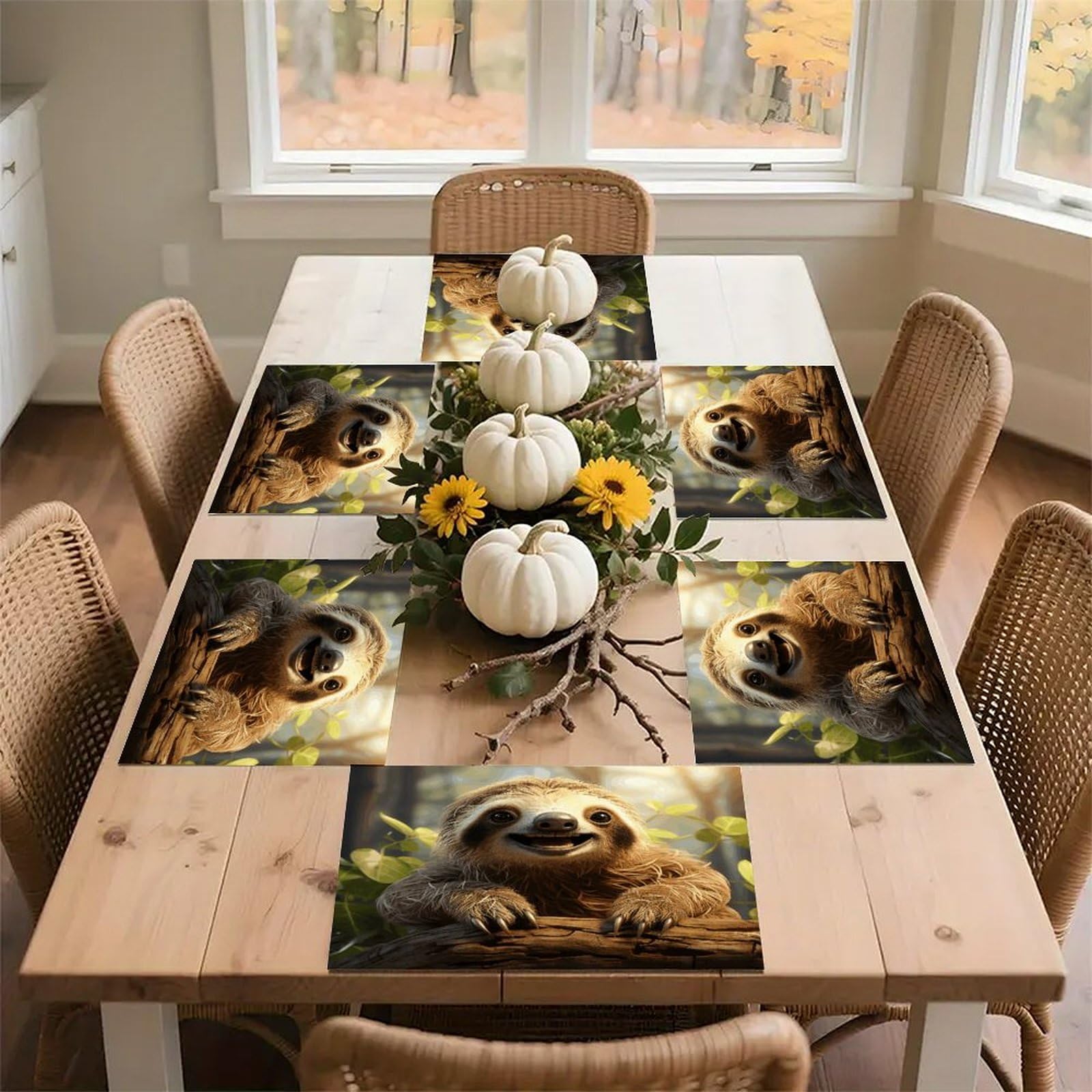 Cartoon Sloth Placemats Non-Slip Heat Resistant Table Mats Flax Washable Cloth Place Mats Easy to Clean Premium Placemat for Kitchen Dining Table Decor Party Outdoor