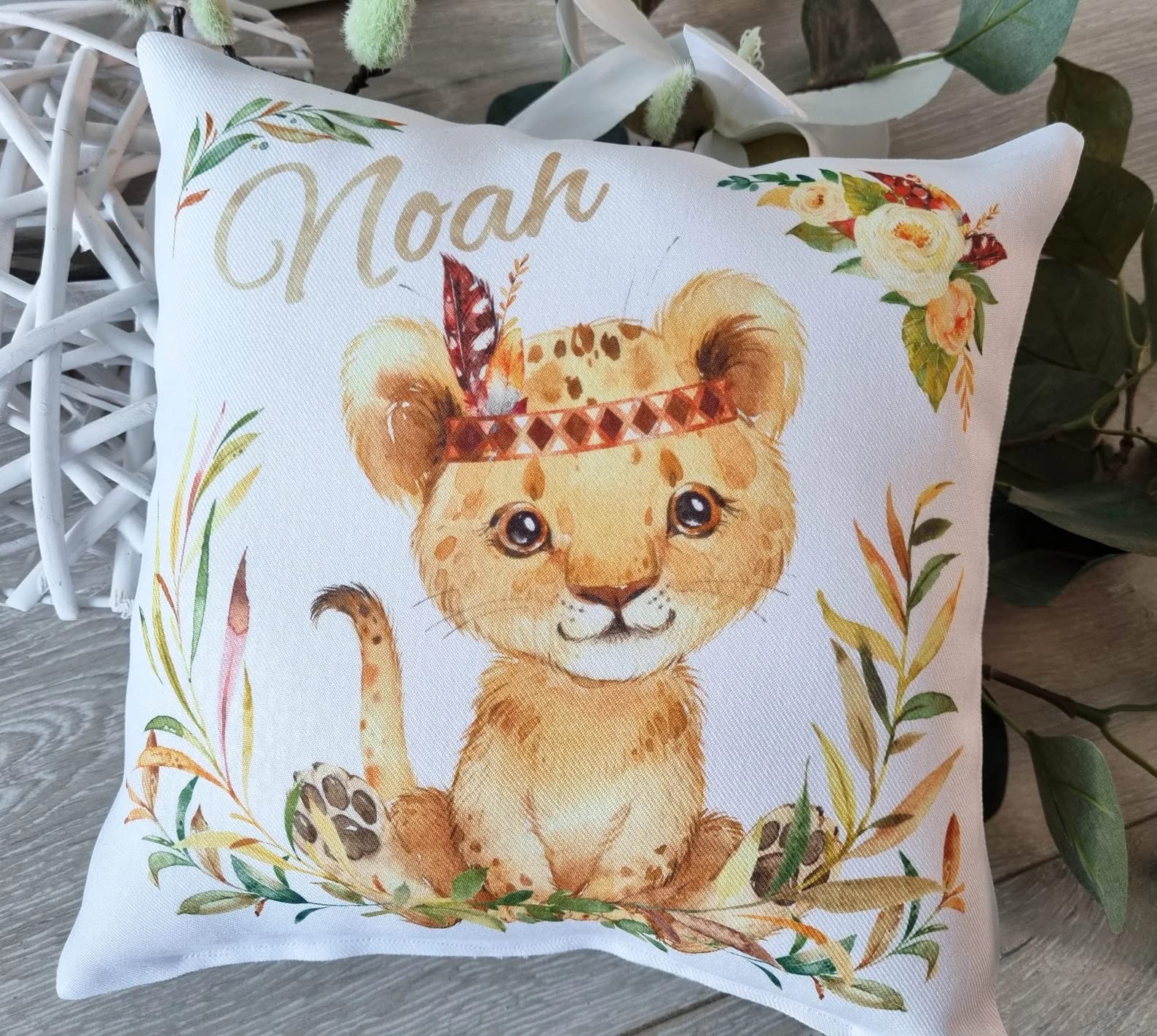 Windeltorte mit Name - Kuschelkissen Löwe Junge I Geschenk, Babyparty, Geburt oder Taufe + gratis Grußkärtchen
