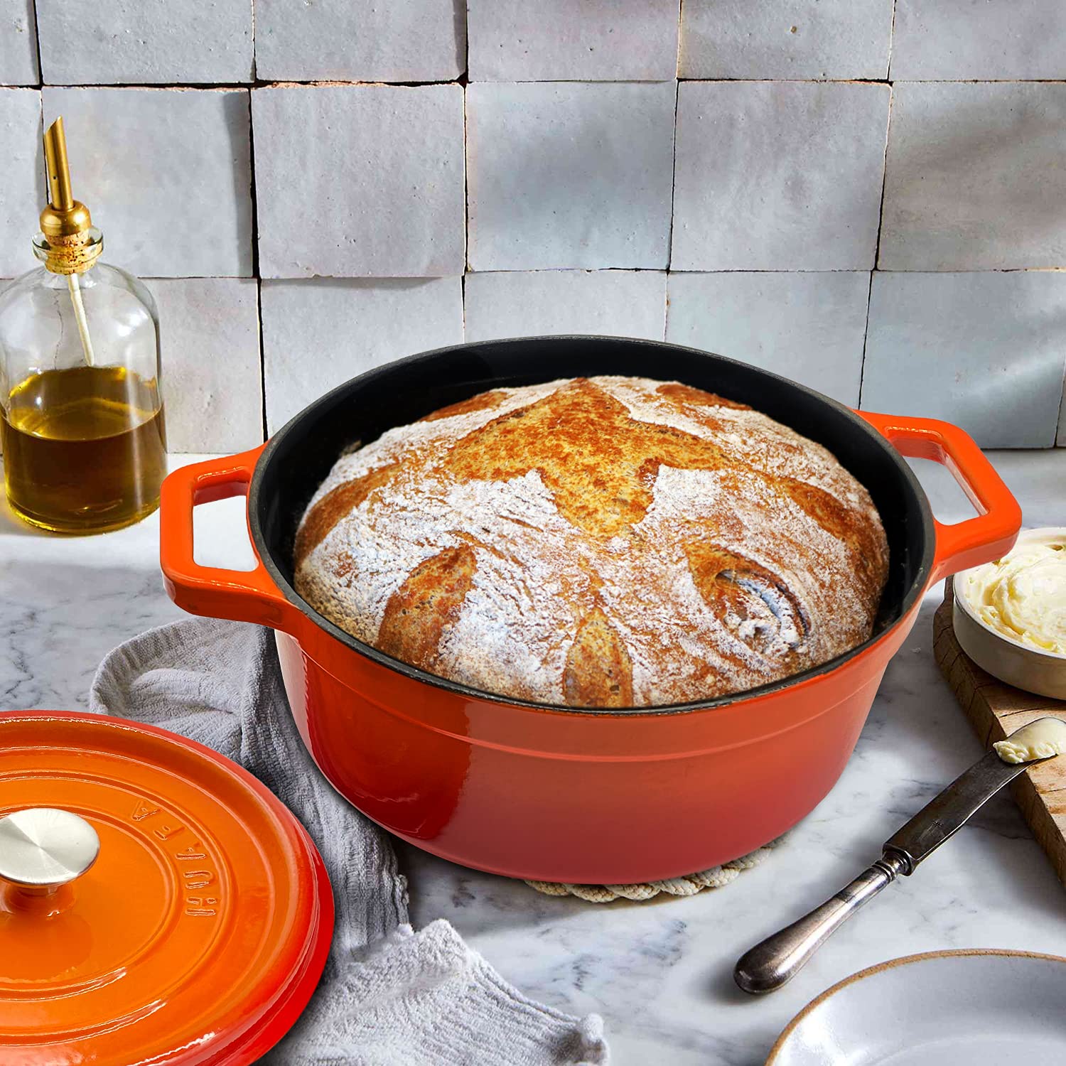 Cocotte In Ghisa HUAFA 28 Cm - 6.7L Arancione | Forno Olandese | Per Stufati E Pane - Foto 7