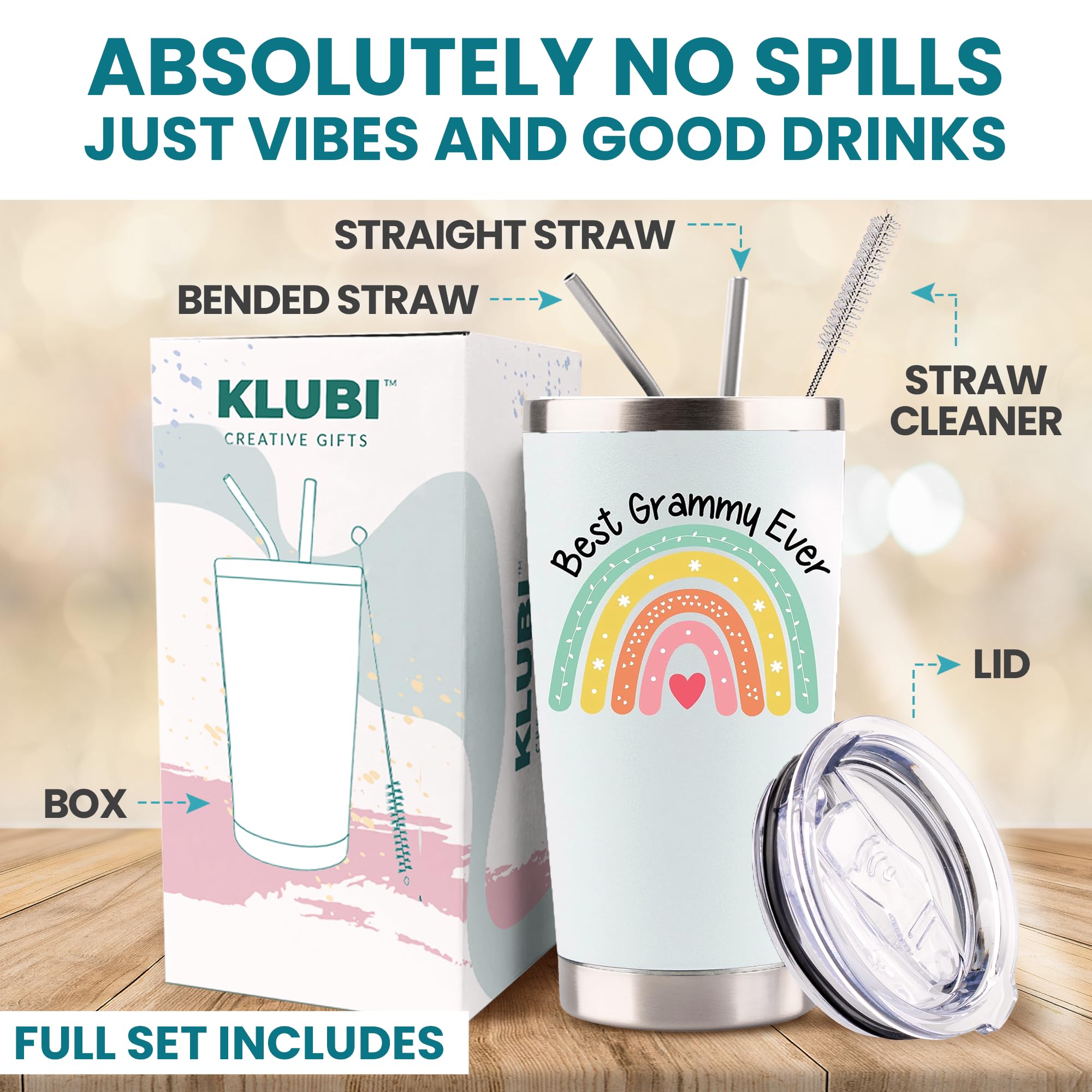 KLUBI Grammy Mothers Day Gifts for Grammy - 20 Ounce Grammy Tumbler With Lid And Straw Grammy Gift Ideas Best Grammy Mug Best Grammy Ever Grammie Coffee Mug Happy Birthday Grammy Gift for Grammy