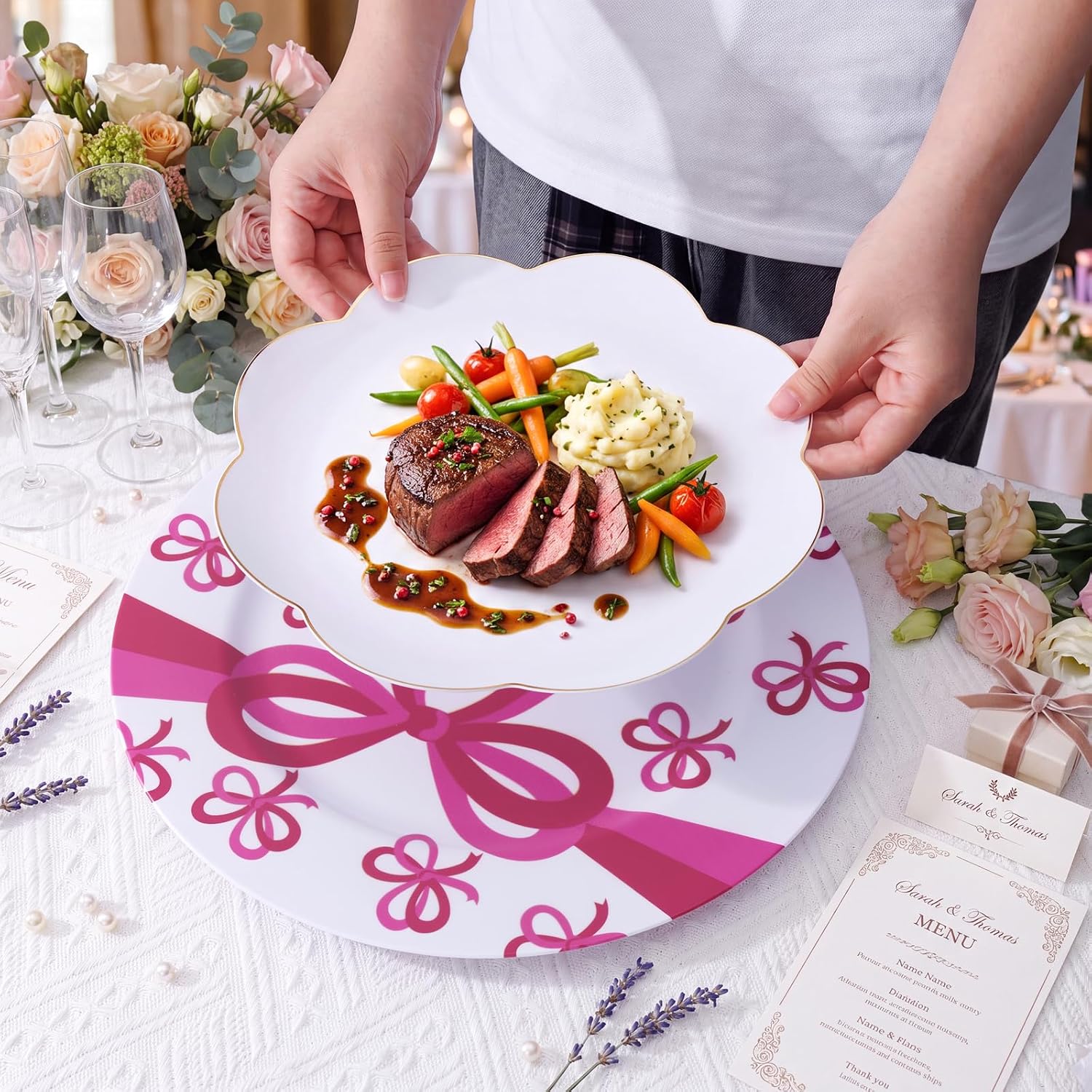 ejonirinjonir 20pcs Premium White Charger Plates for Wedding 13" Plastic