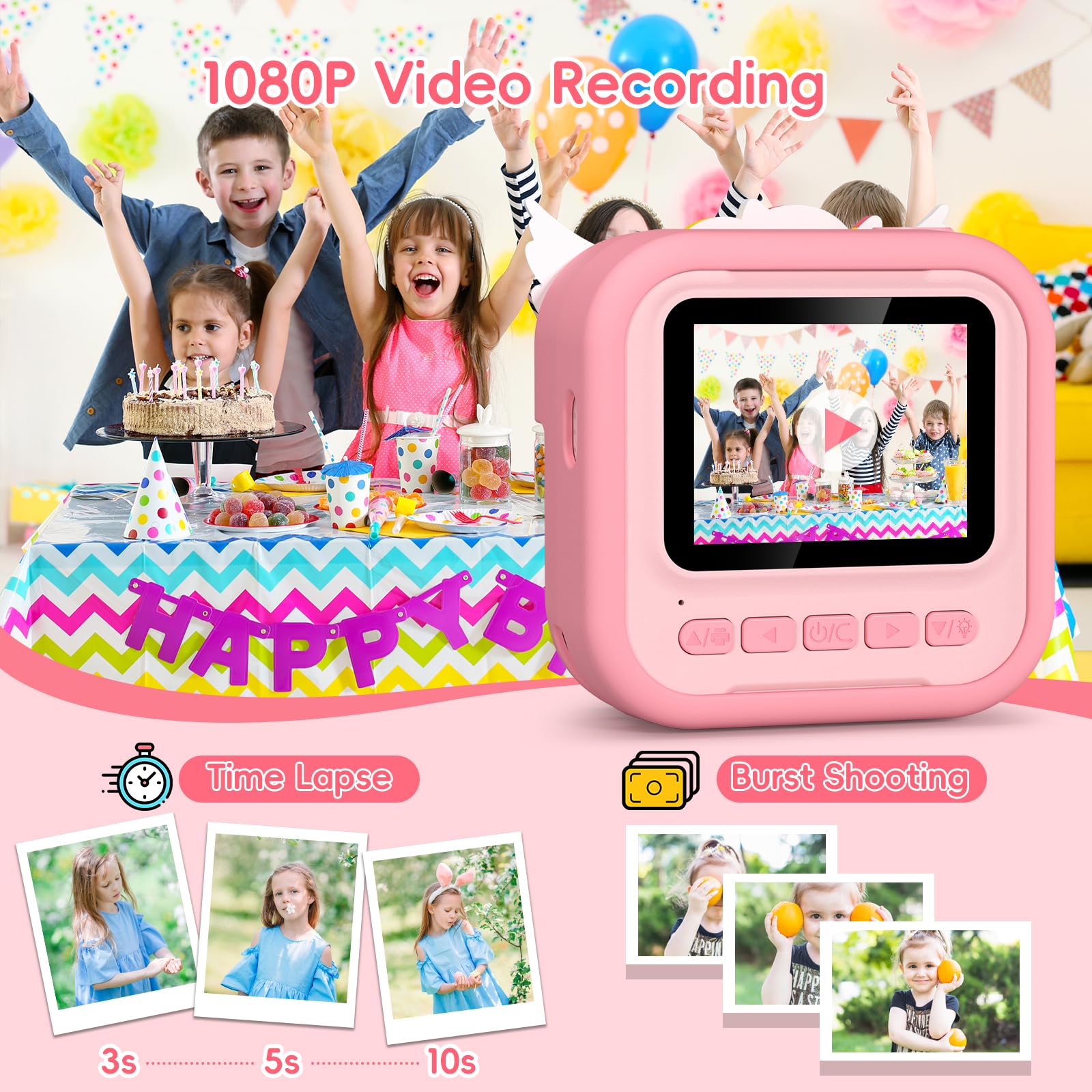 Gofunly Macchina Fotografica Bambini Istantanea, 2.4 Pollici Fotocamera Istantanea Bambini con 32GB Scheda, 12MP/1080P Fotocamera per Bambino, Regalo di Compleanno per Bambini dai 3-12 Anni