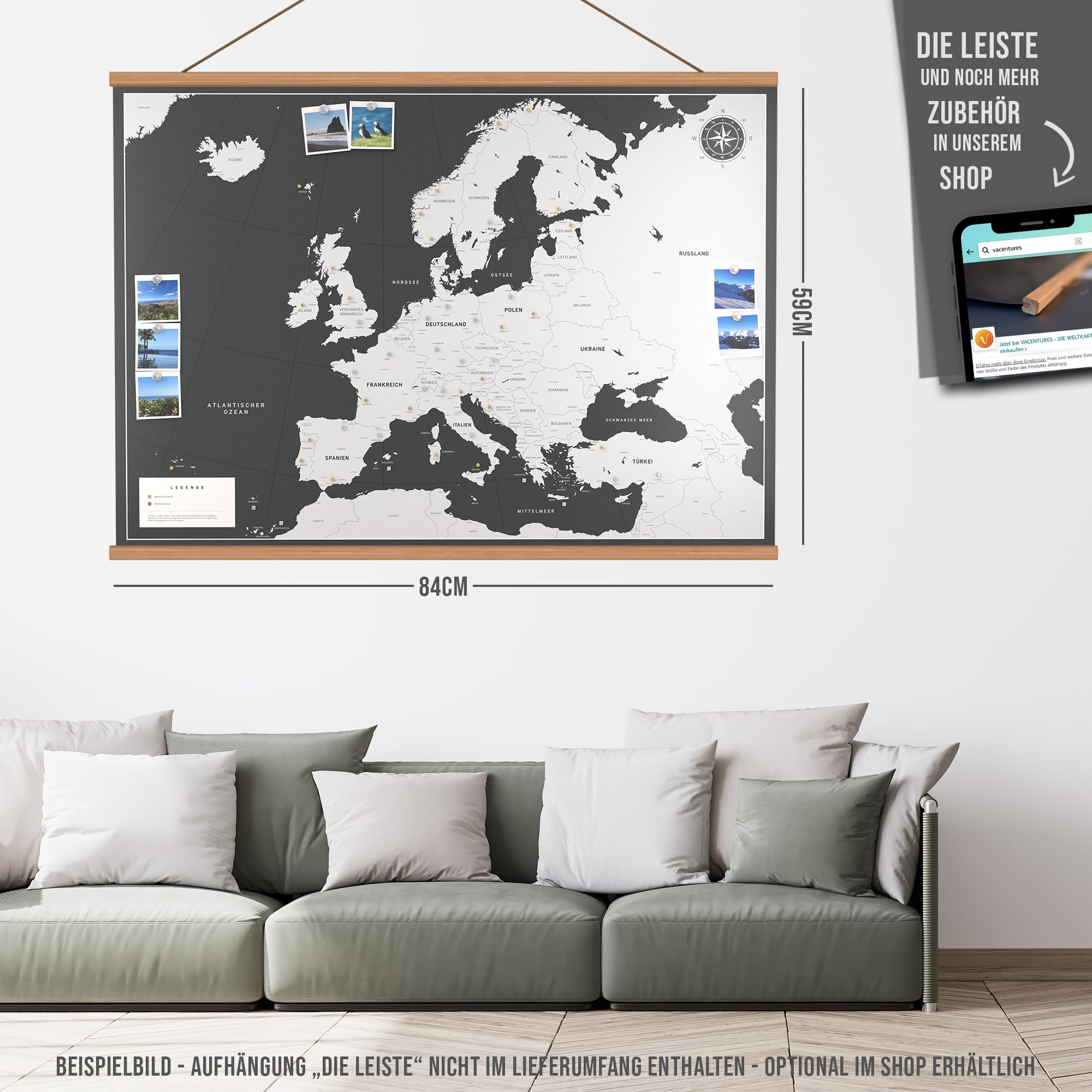Magnetische Pinnwand Europakarte inkl. 2 x 15 magnetische Pins I Markiere Deine Reiseziele I Sammel Fotos und Magnete I Magnet Poster (XL (84x59cm))