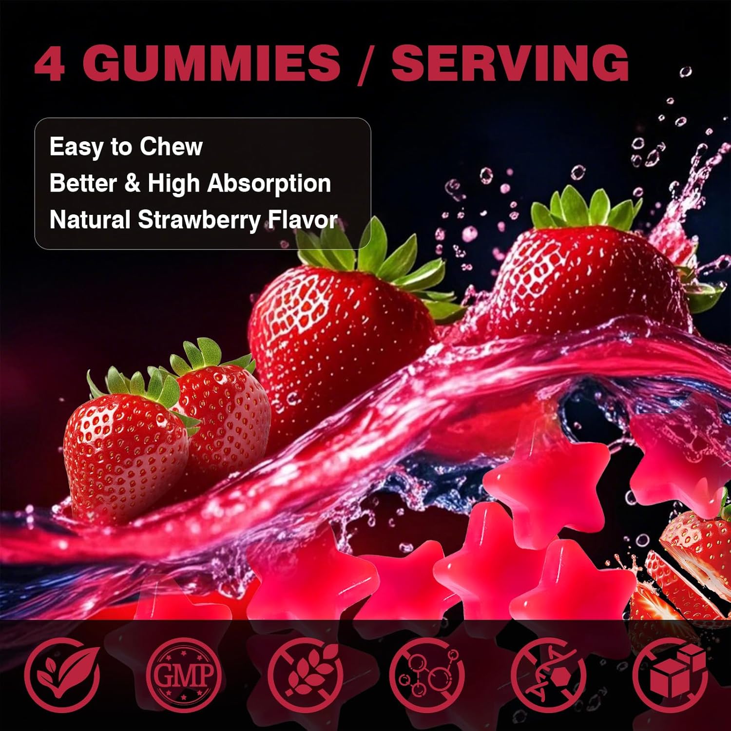 HMB and L-Leucine Gummies, Chewable HMB Amino Acid and Leucine Supplement for Men & Women, Muscle Health & Growth, Immune Support & Overall Health, Vegan Strawberry Flavor, 120 Count