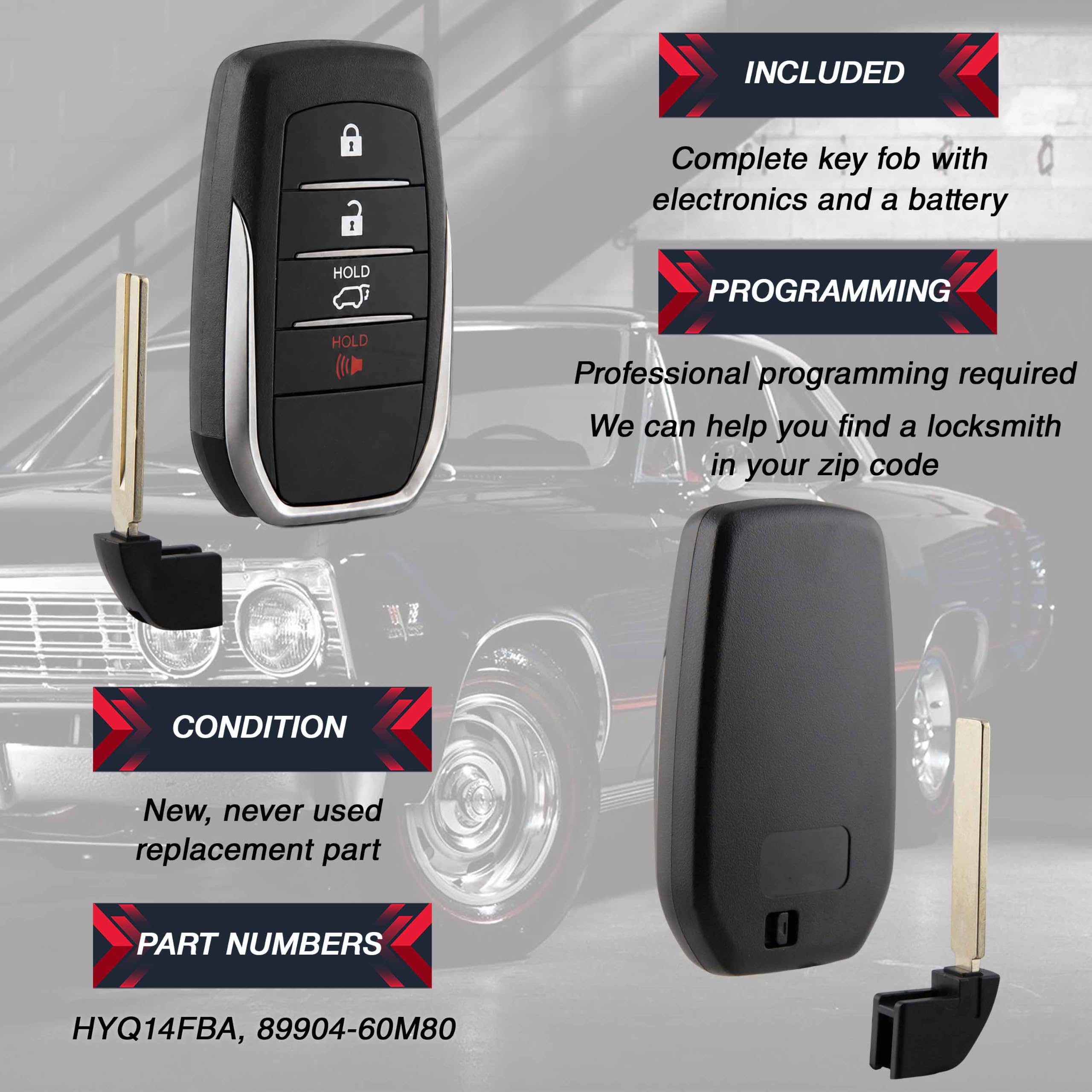 2 x telecomando telecomando SUV 4 pulsanti di ricambio per Toyota Land Cruiser 2018 2019 (HYQ14FBA, 89904-60M80)