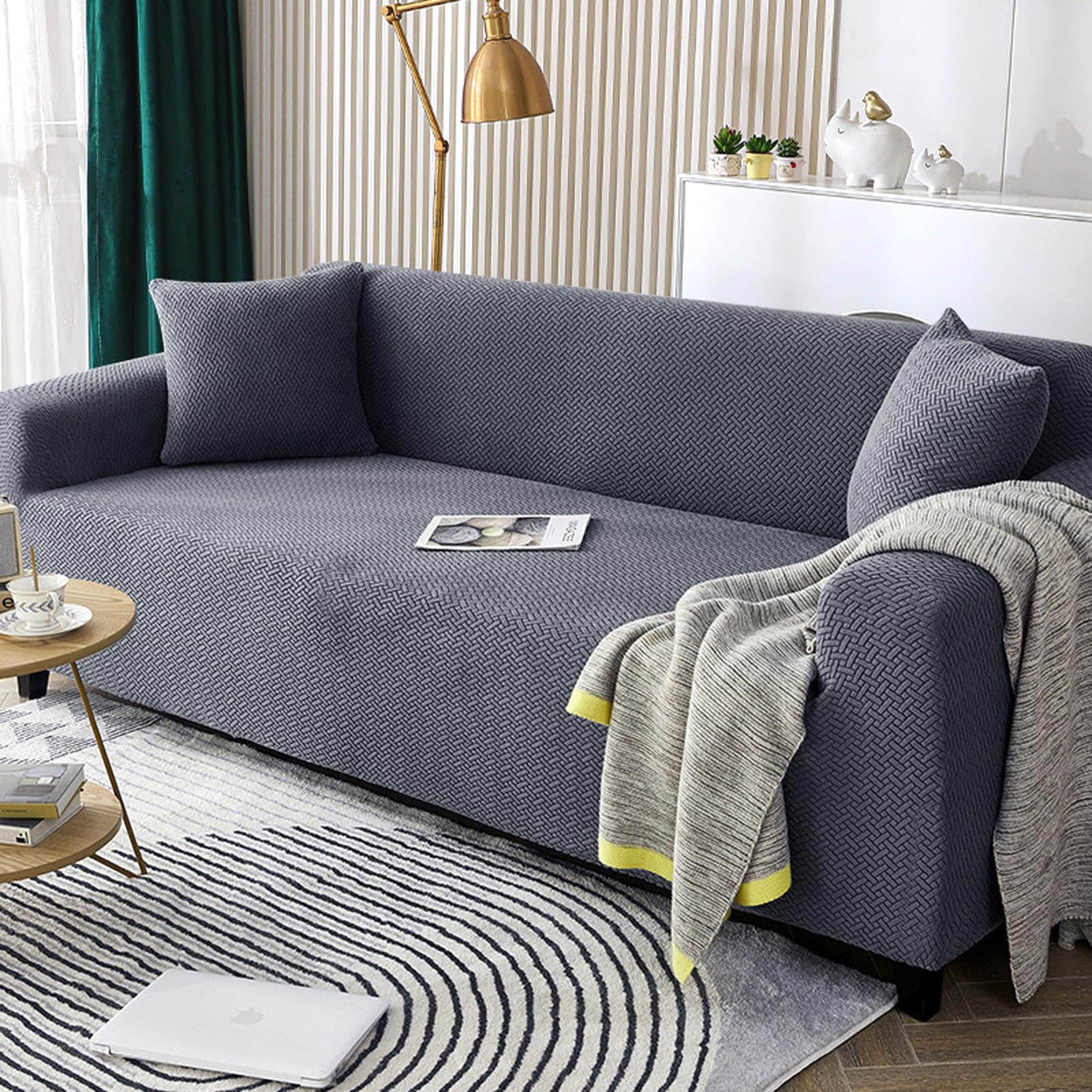 Housse de canapé extensible anti-taches pour grand canapé 3 places en L