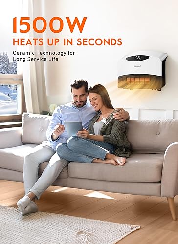 Miniatura 3 de GiveBest Calentador de pared eléctrico, calentador de pared inteligente de 1500 W para baño, calentadores de pared con termostato, control remoto,