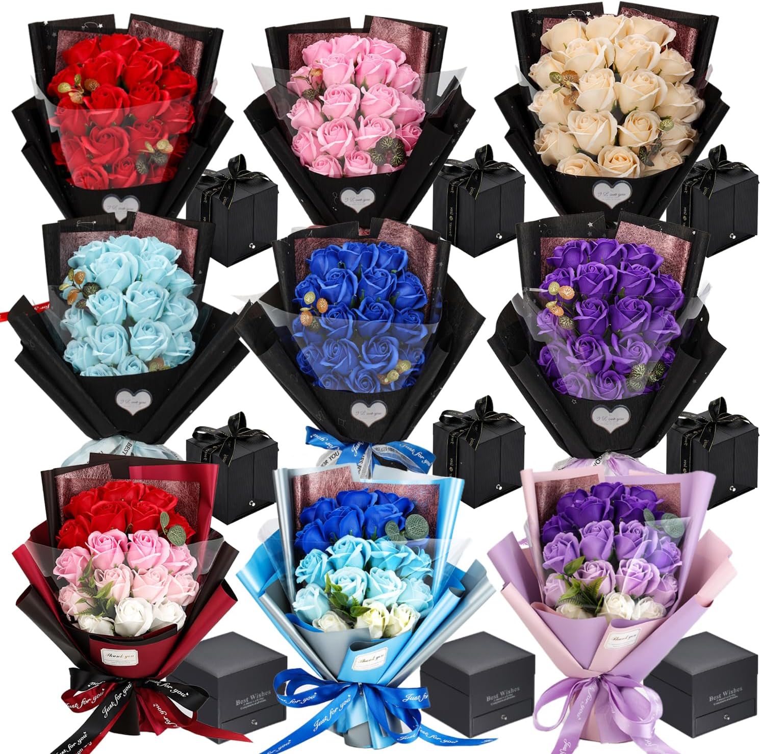 EIGHTOWN Roses Bouquet Artificial Flower - Preserved Red Flowers with Love Necklace for Her - Unique Gifts Valentine's Day, Mother's Day, Thanksgiving, Birthday, Anniversary… (Hotpink) - Image 7