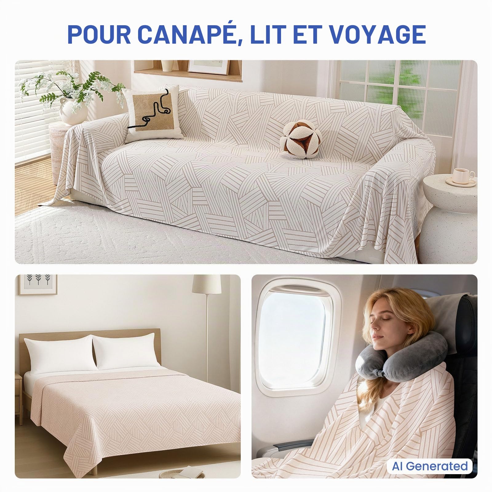 Ystyle Housse De Canapé 200x340 CM, Protection Canape Chat Chiens Anti Griffe, Jete De Canape Grande Taille Lavable, Décoration Intérieure, pour Le Salon Café, Beige Brun