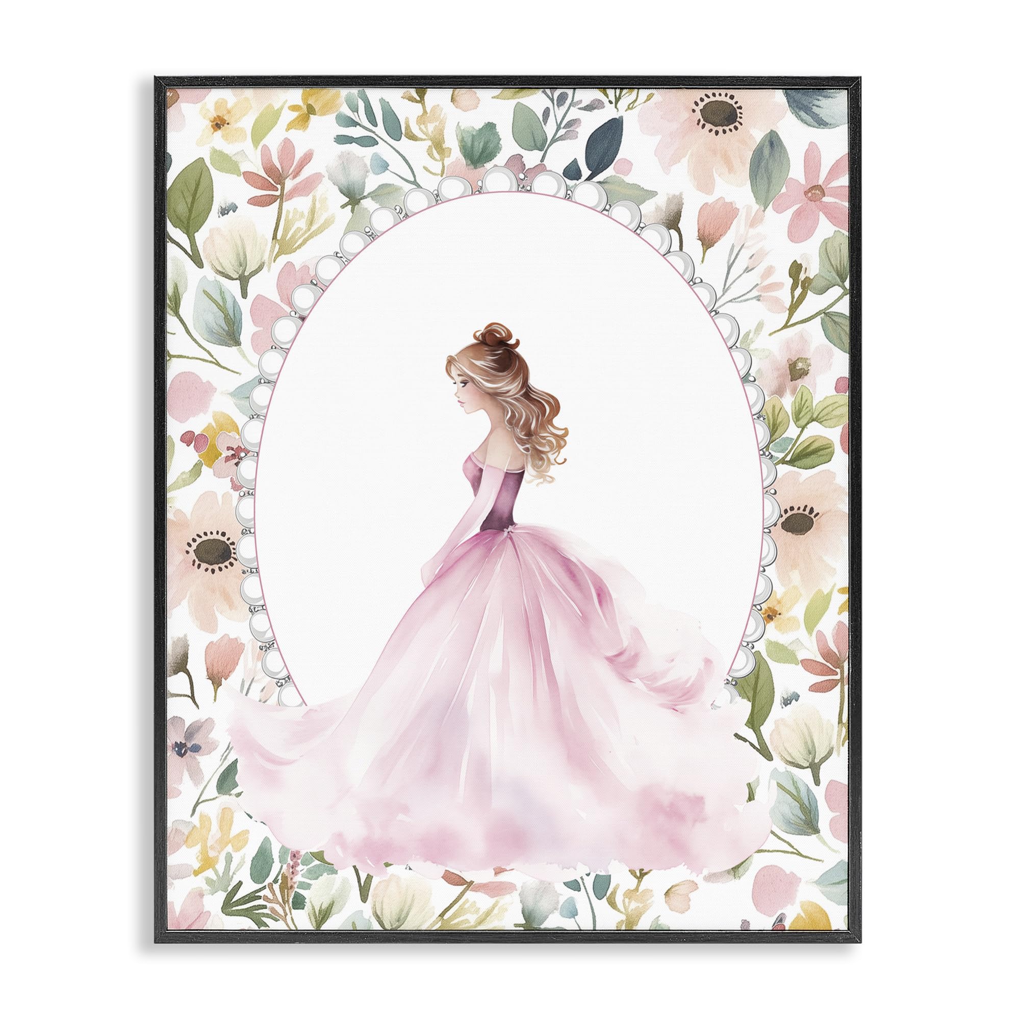 Stupell Industries Pastel Princess Floral Gown 'Elegant Princess Love', Framed Giclee Art, Black, 24 X 30 Inches, Easy To Hang And Sturdy, Made In Usa, By Christine Simpson Art