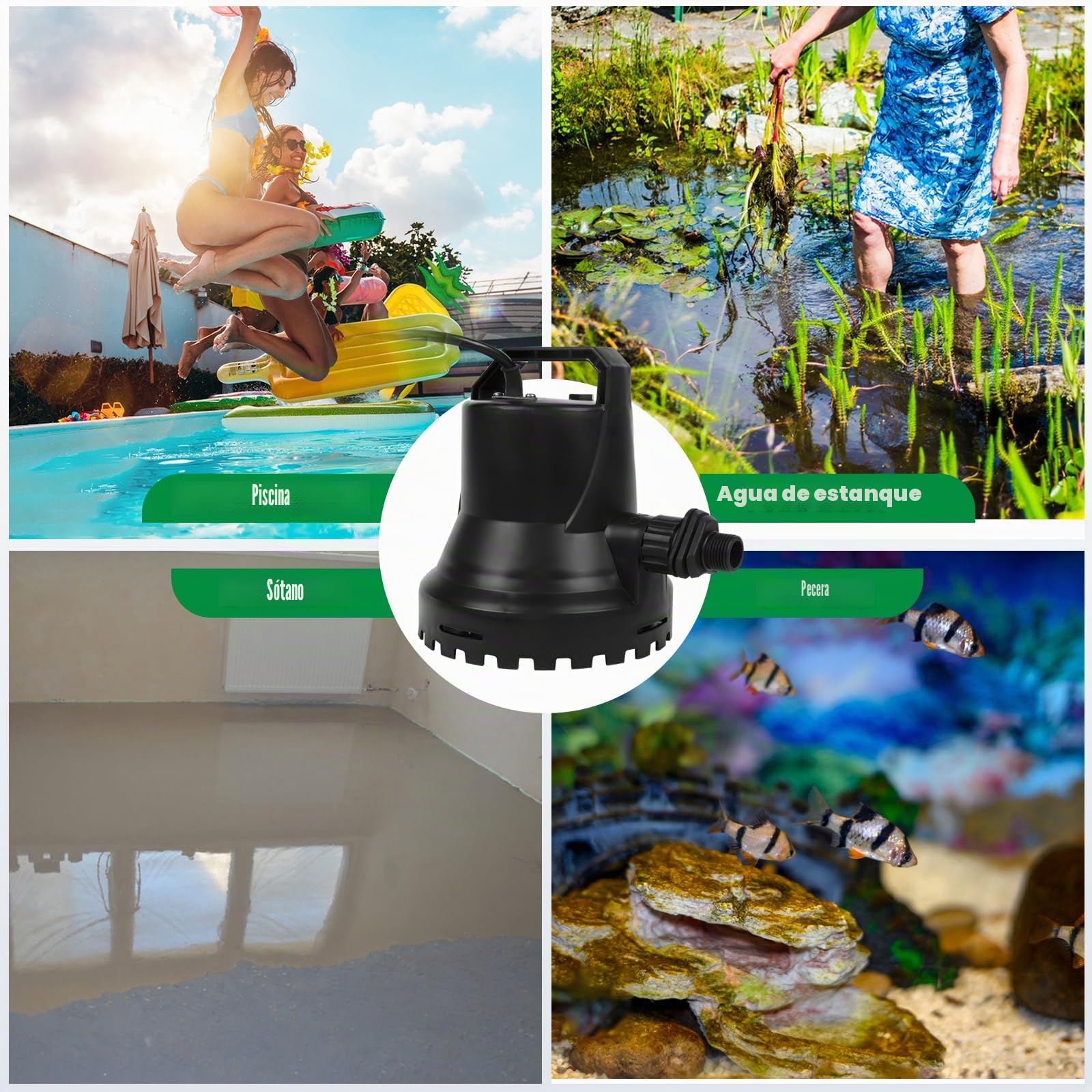 Bomba de agua sumergible de 400 W, 8000 l/h, para estanques de jardín, piscinas y sótanos, con encendido/apagado automático
