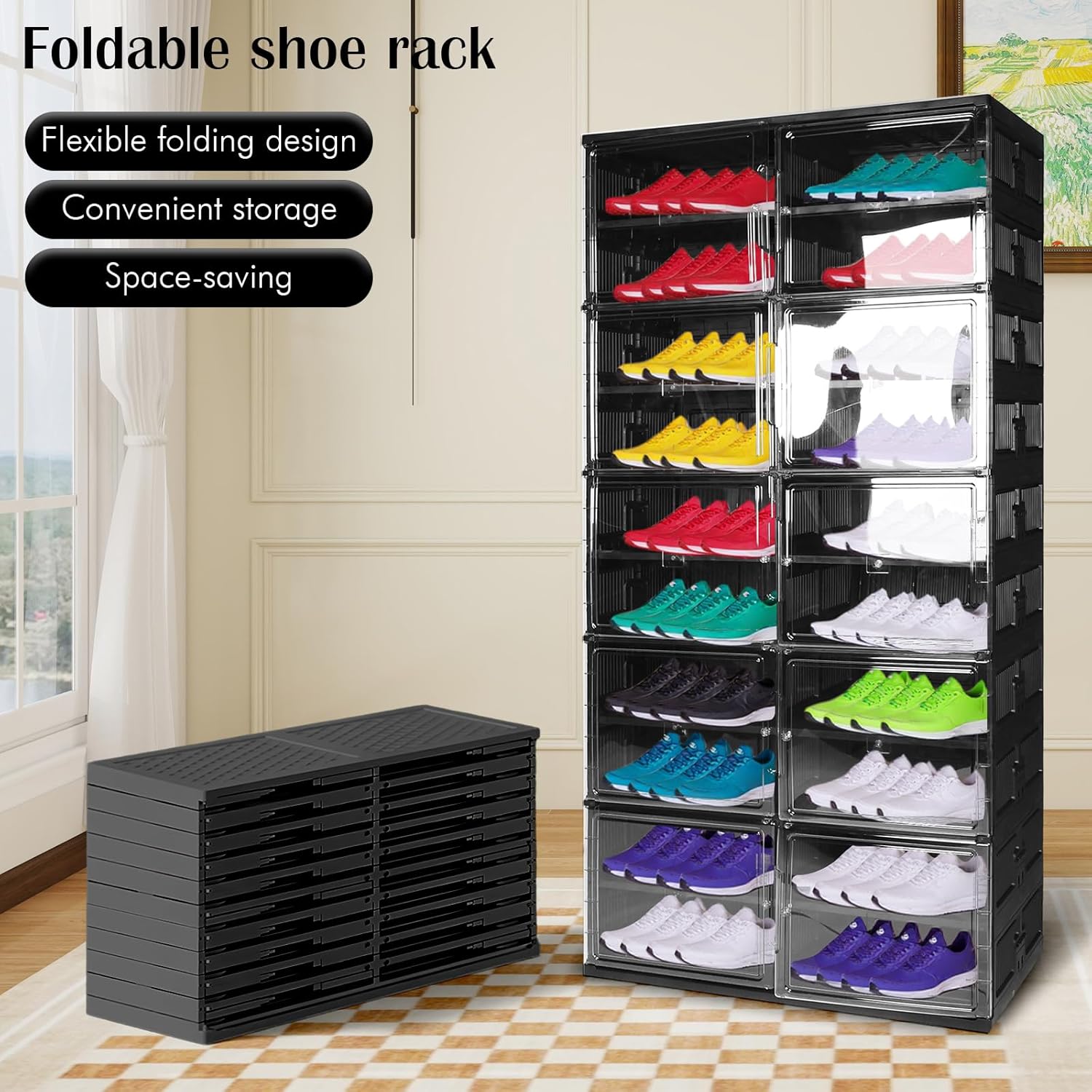 10 Tiers 40 Pairs Collapsible Shoe Rack Organizer with Doors Easy Assembly Shoe Shelves Organizer for Closet Entryway Living Room
