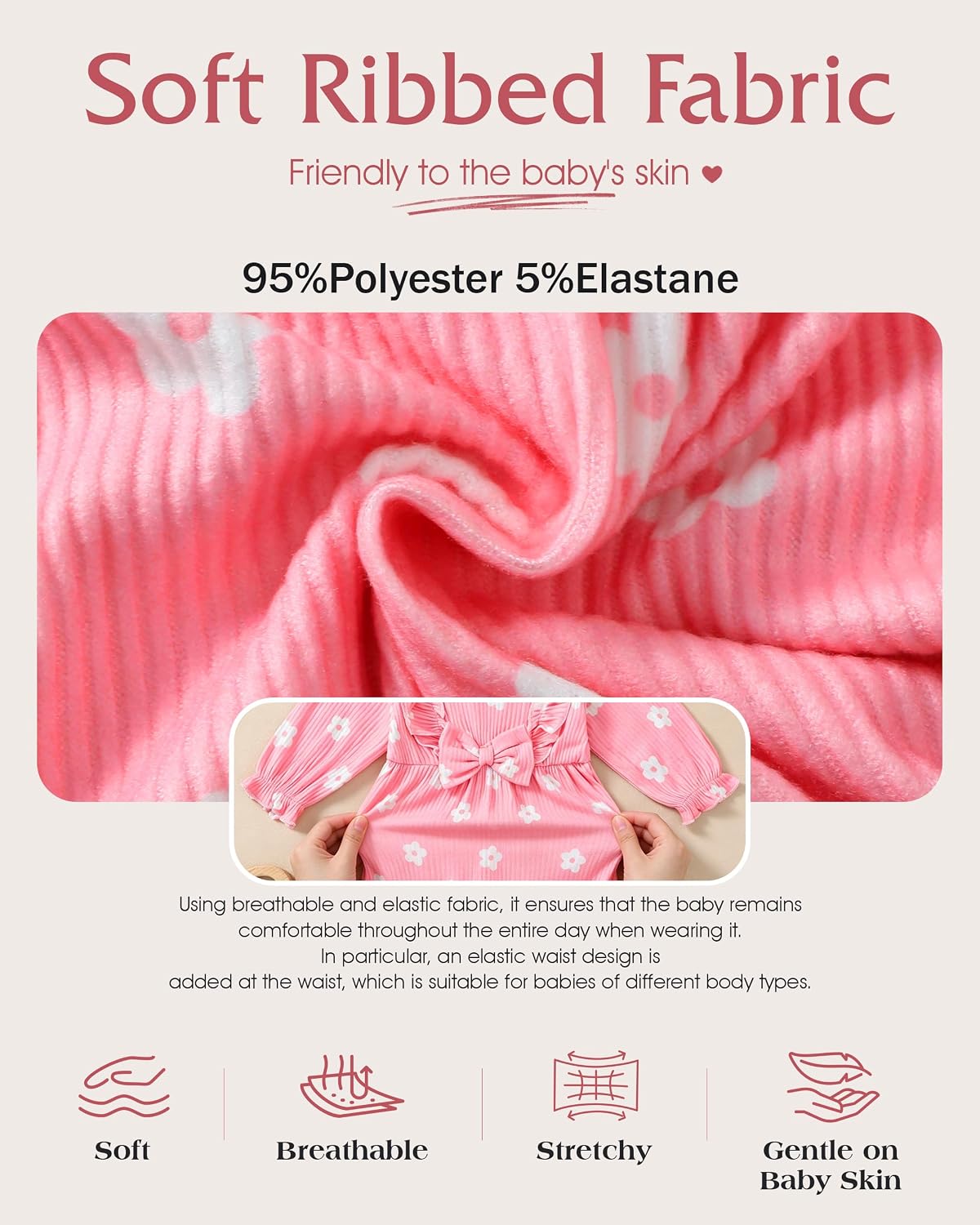 Renotemy Preemie Newborn Baby Girl Clothes Ruffle Long Sleeve Bow Romper Infant Fall Winter Outfits Jumpsuit with Headband