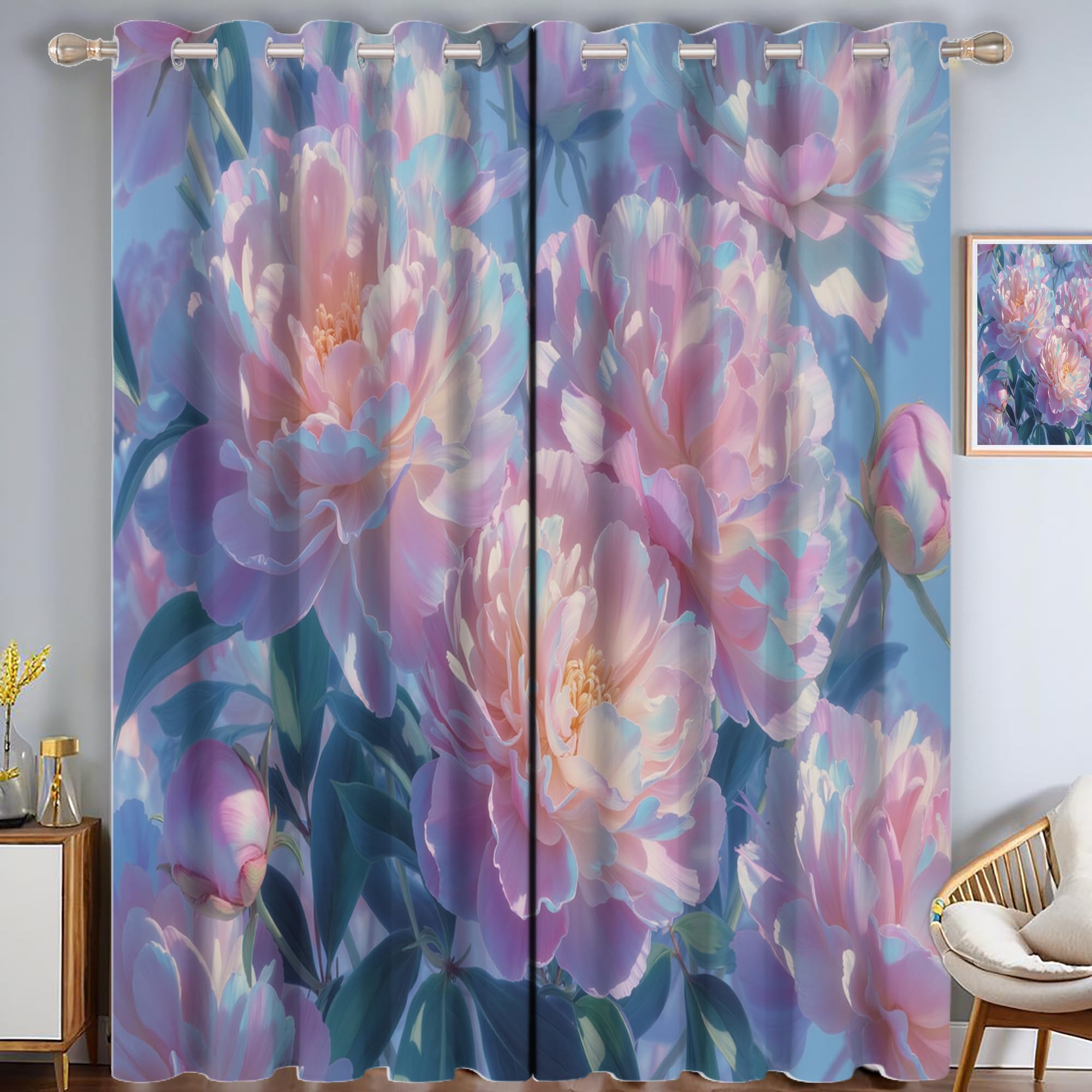 Rideaux occultants isolants thermiques 117x183cm contre le froid avec motif pivoine