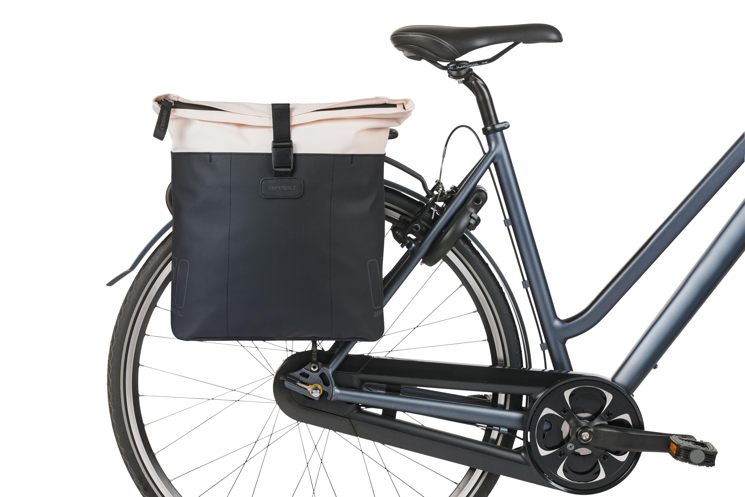 Basil Vive - Double Sacoche de vélo - Étanche - 28-35 l - Réfléchissante - en matériau recyclé - 30 x 14 x 38 cm - Blanc/Noir