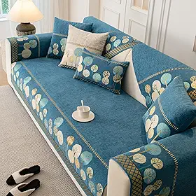 Capa de Sofá Boho, Antiderrapante, Lavável, Chenille (Azul, 91 x 160 cm/Capa de Sofá Amorosa)