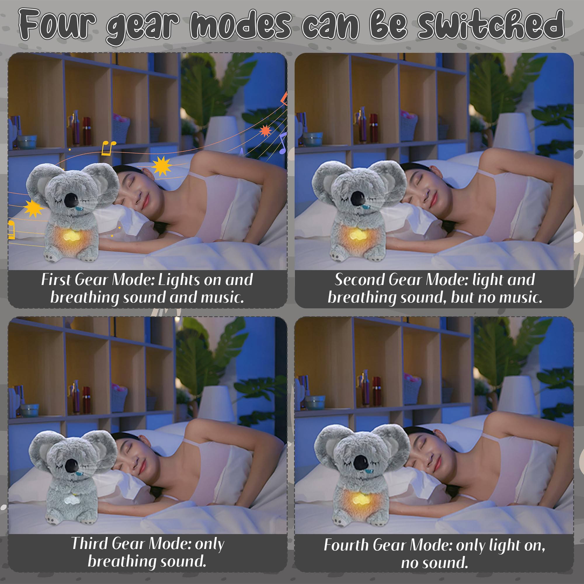 GwaOery Breathing Teddy Anxiety Bear, Anxiety Relief Koala Sensory Plush, Soothing Stress Toys with Calming Music Lights - Image 3
