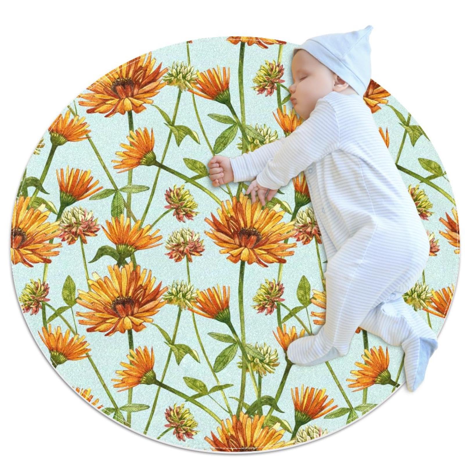 Tapis de salle de bain imprimé aquarelle botanique rond 1m