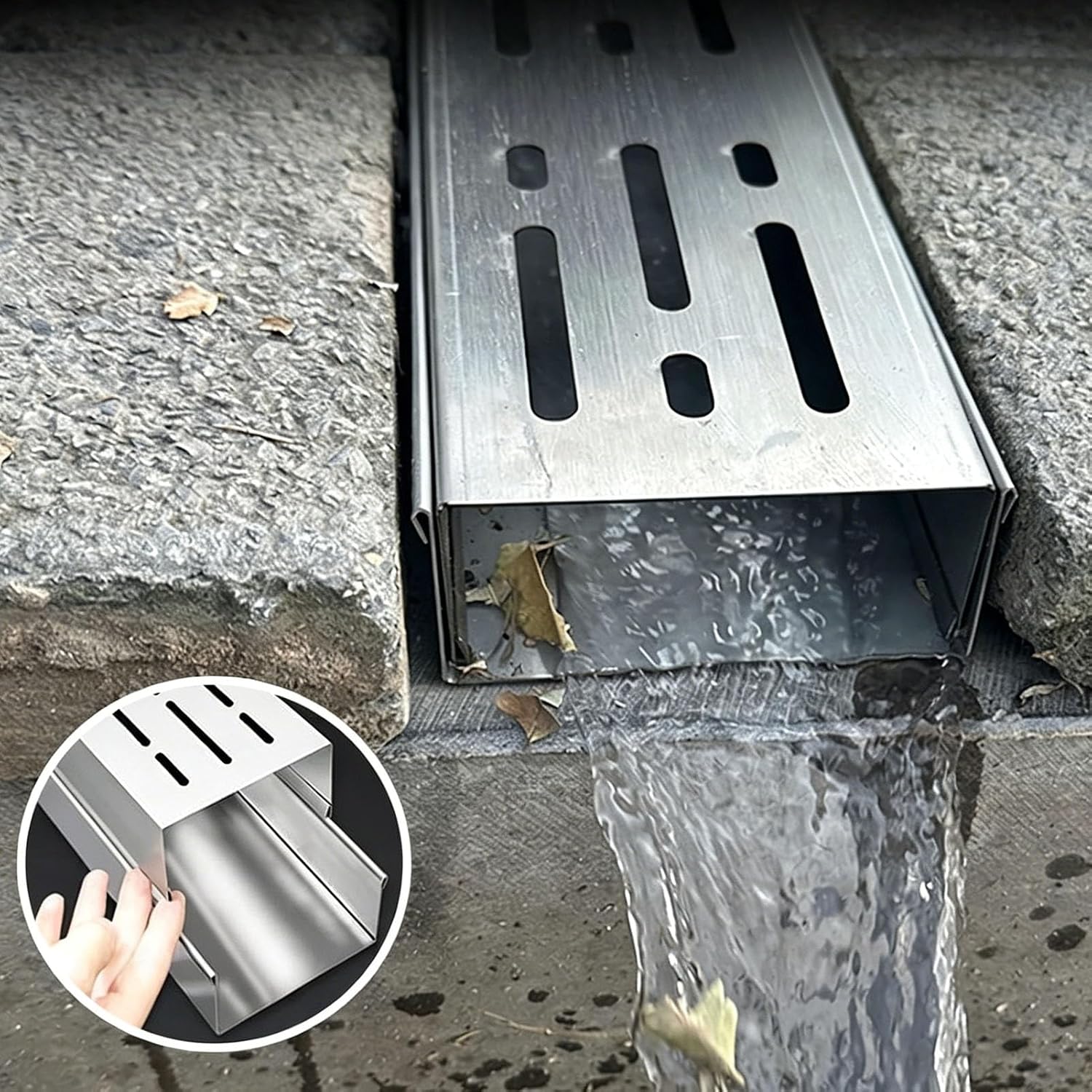 304 Stainless Steel Channel Drain,39.3" (L) x 1.3" (W) x 1.1" (H) Channel Drain Outdoor Narrow Channel Drain Grate for Kitchen, Yard, Bathroom, Driveways, Gardens, Garages