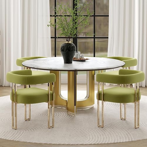 Miniatura 25 de Juego de 4 modernas sillas de comedor blancas Boucle con patas de metal dorado, sillones tapizados de barril de mediados de siglo con respaldo