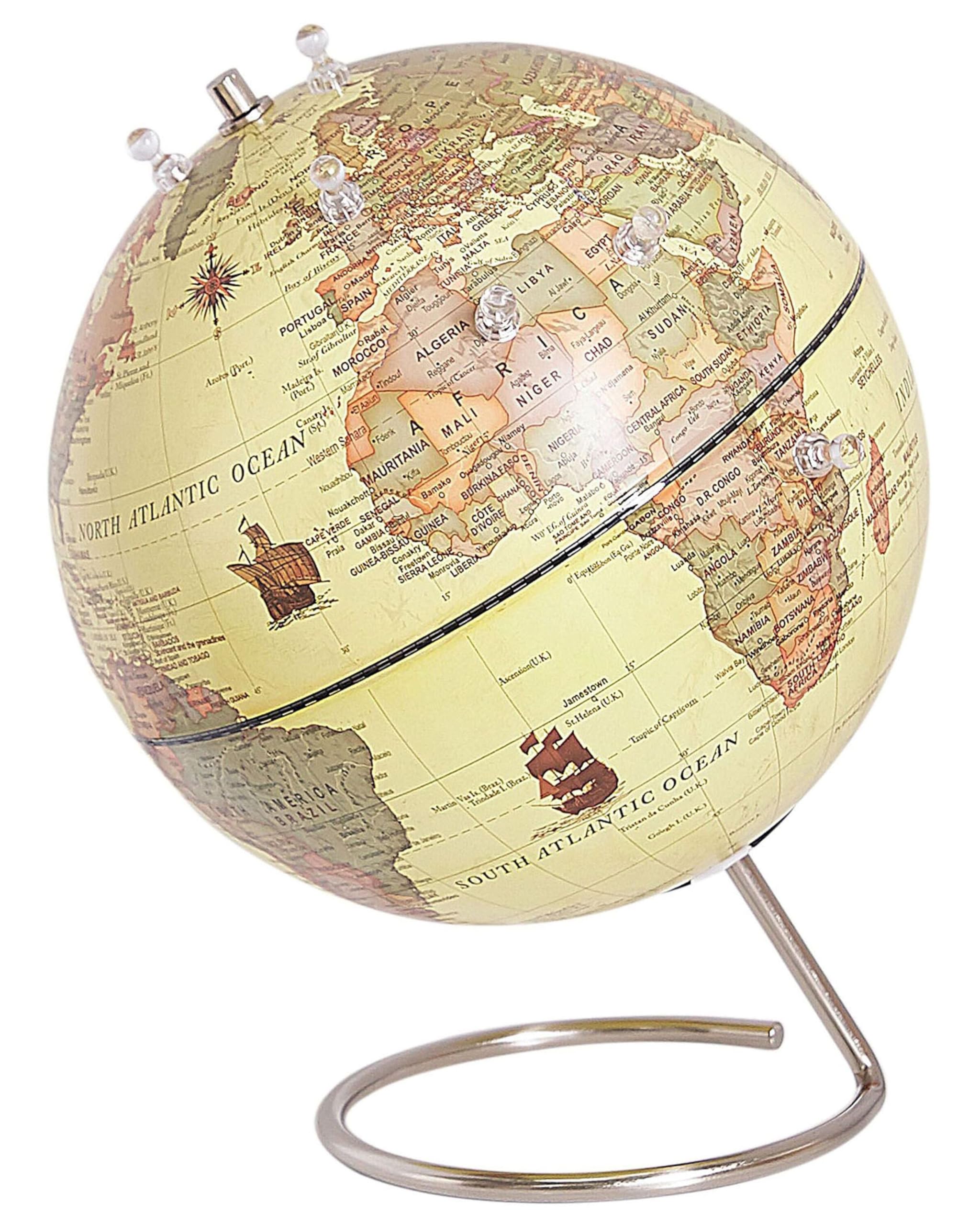 Mappamondo in Plastica Gialla Supporto Acciaio e Magneti 25 cm