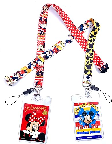 Disney Mickey y Minnie Mouse - Cordón reversible con clip y soporte para identificación, juego de 2 cordones, Varios colores