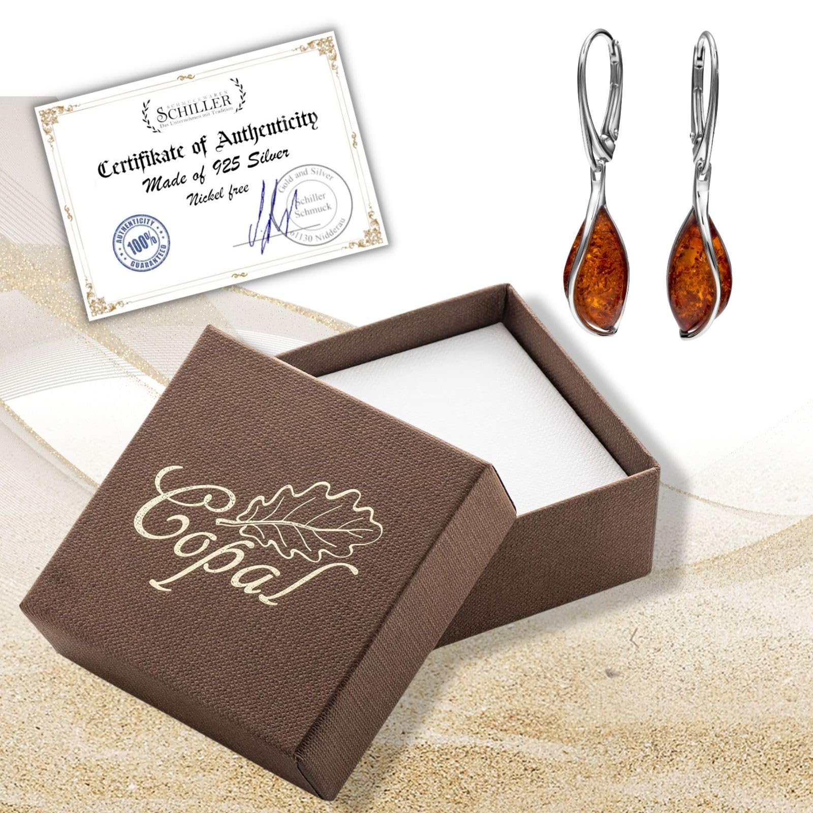 Copal Hochwertige Damen Ohrhänger Aus 925 Sterlingsilber Mit Natürlichem Bernstein
