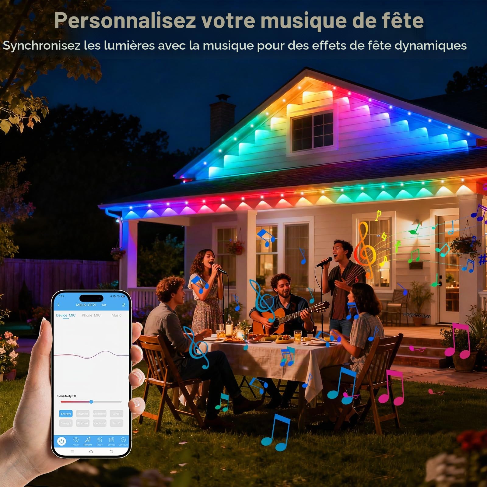 Guirlande Lumineuse Extérieure Permanente 15M 30 LED RGBIC Guirlande Lumineuse Exterieur Multimode, APP et Télécommande, IP65 Étanche pour gouttières, Plafonds et Balcon