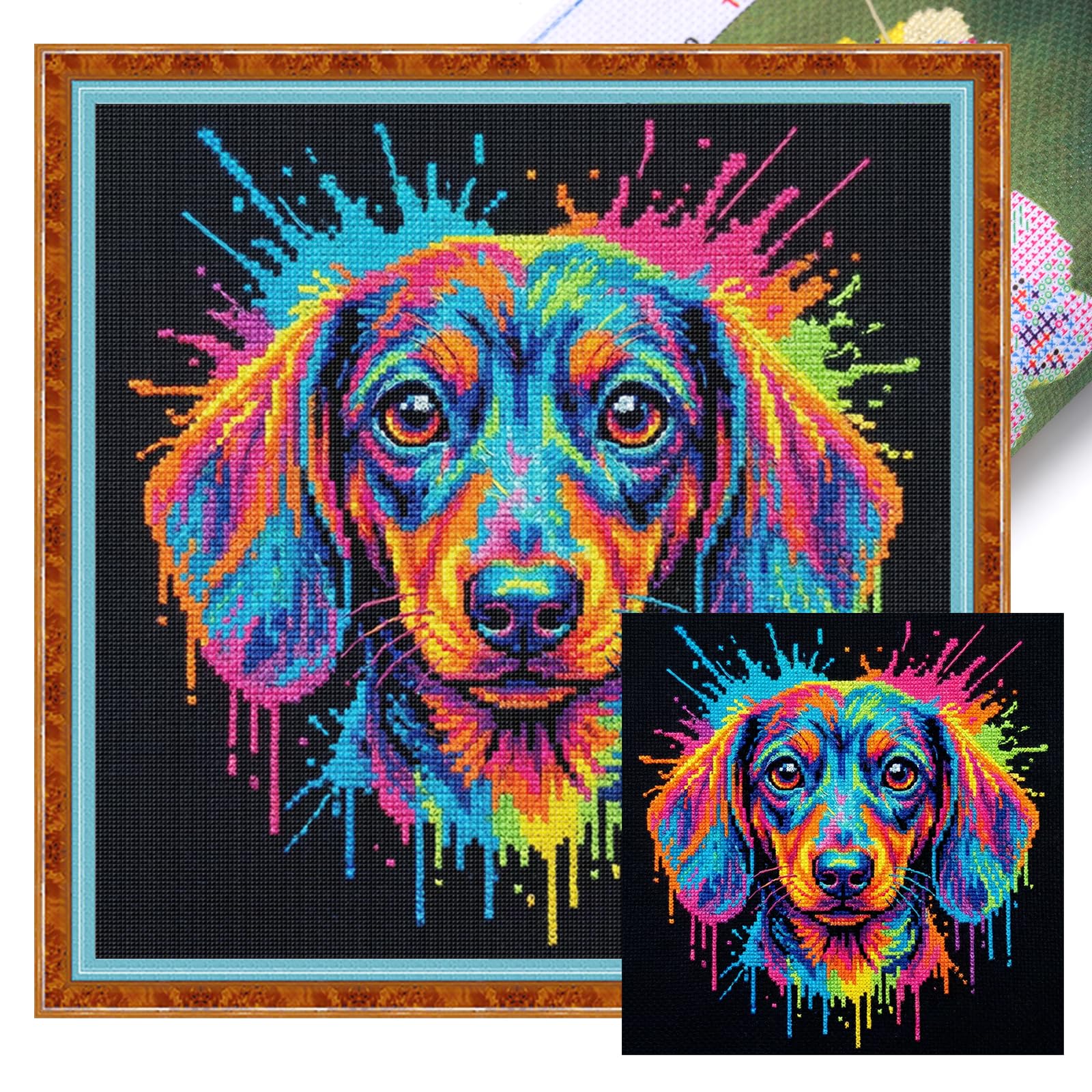 Poetrydraw Colorful Splash Dachshund 14Ct Diy Cross Stitch Kit 11.81X11.81inch Embroidery Crafts For Beginners & Home Decor