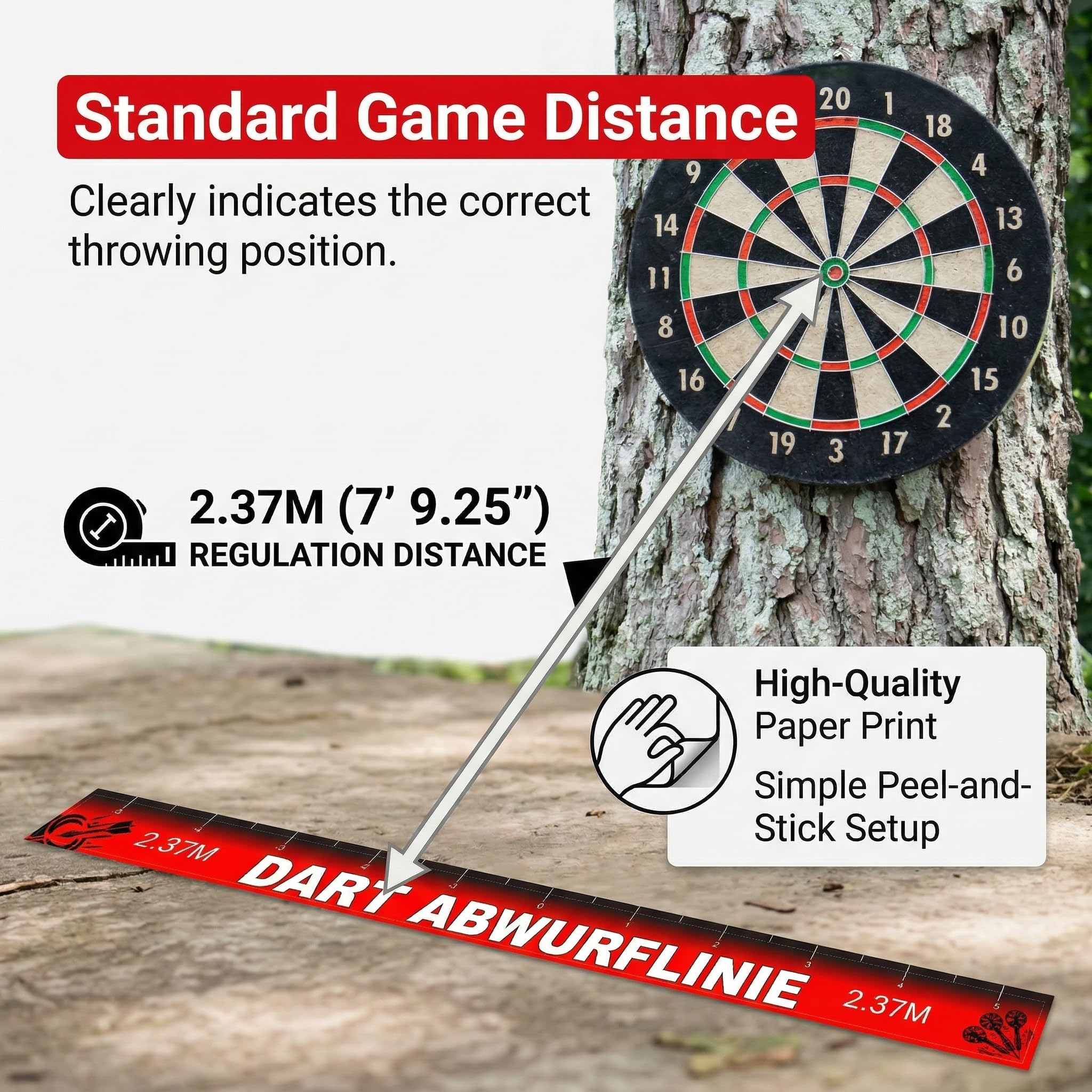 Tapis Fléchette Sol avec Ligne de Lancer 56 x 5 cm, Autocollant Oche Dart Antidérapant, Marquage Précision Distance, Accessoire Fléchettes pour Entraînement, Maison et Professionnel