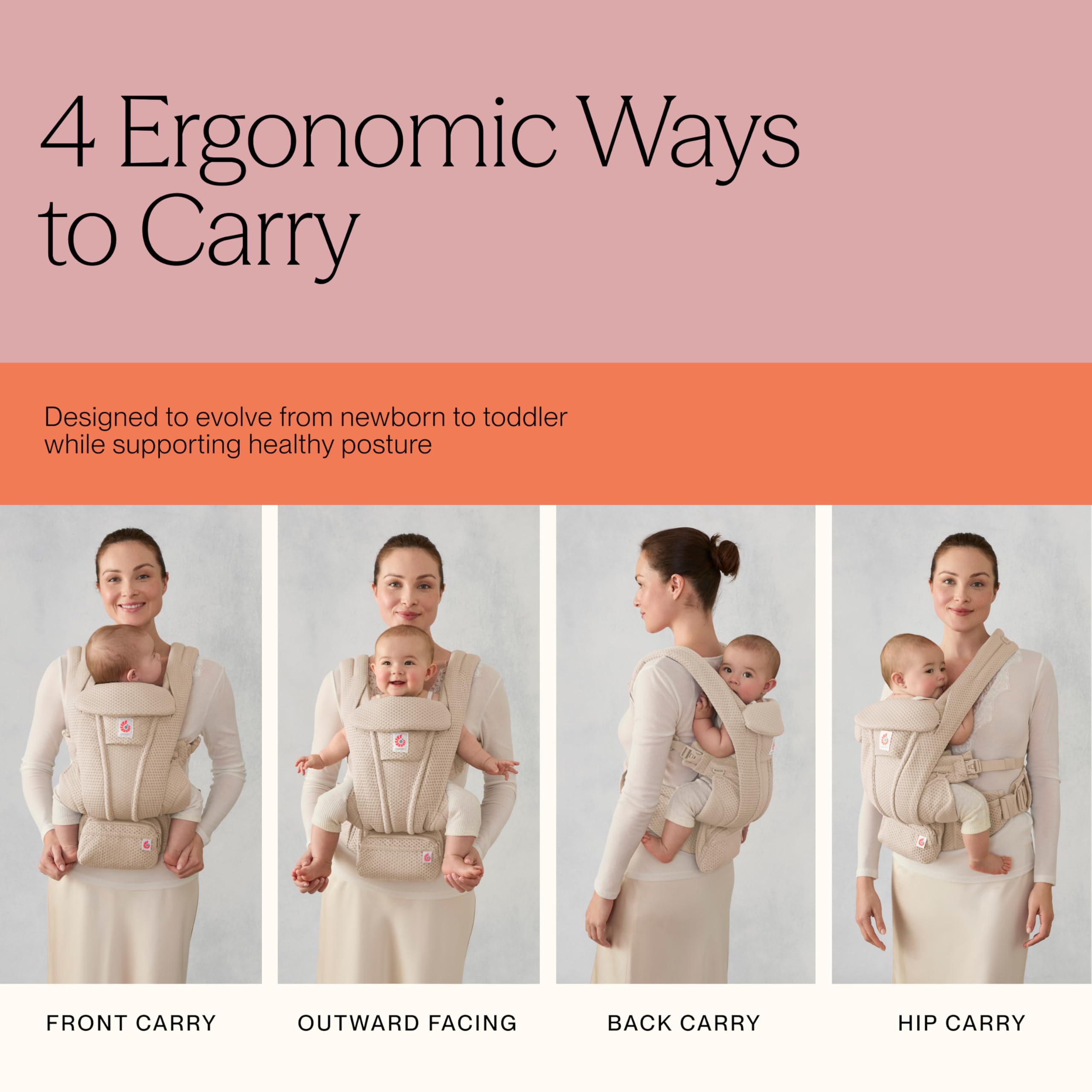 Ergobaby Omni Deluxe All-in-One Baby Carrier for Newborns from Birth up to 20kg, Ergonomic 4-Position Cotton Baby Carrier Back Carrier Travel System, Pearl Grey — view 5