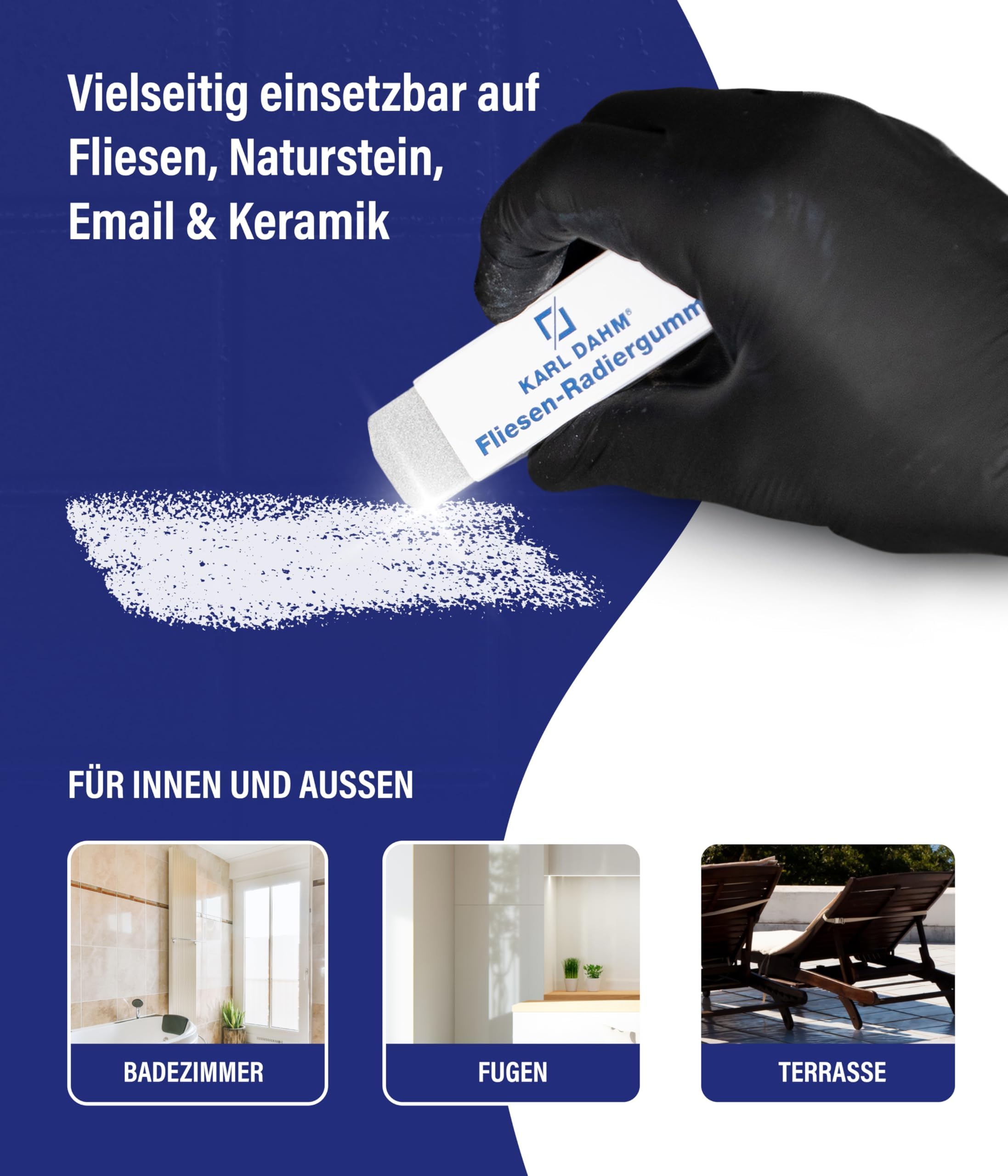 Karl Dahm Fliesenradierer Schmutzentferner für Fliesen Fugen Naturstein Sanitärkeramik 11255