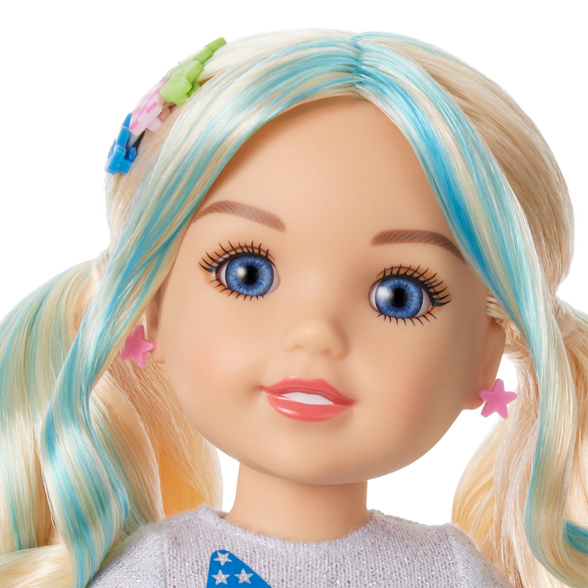 American Girl, AG Sisters Jozette Puppe mit blauen Augen, langes gewelltes Blondes Haar mit blauen Strähnen, 36,8 cm, ab 4 Jahren