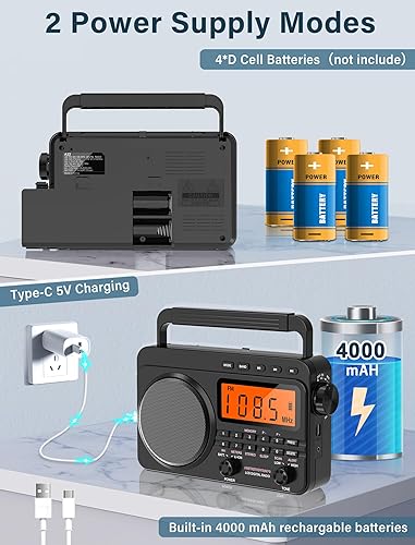 Miniatura 12 de Radio digital AM FM de onda corta con la mejor recepción, radio portátil recargable de 4000 mAh con alerta meteorológica NOAA, altavoz grande, Azul