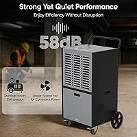 Vista 4 de Deshumidificador comercial de 190 pintas para sótanos y espacios industriales - Bomba integrada, manguera de drenaje, funcionamiento continuo