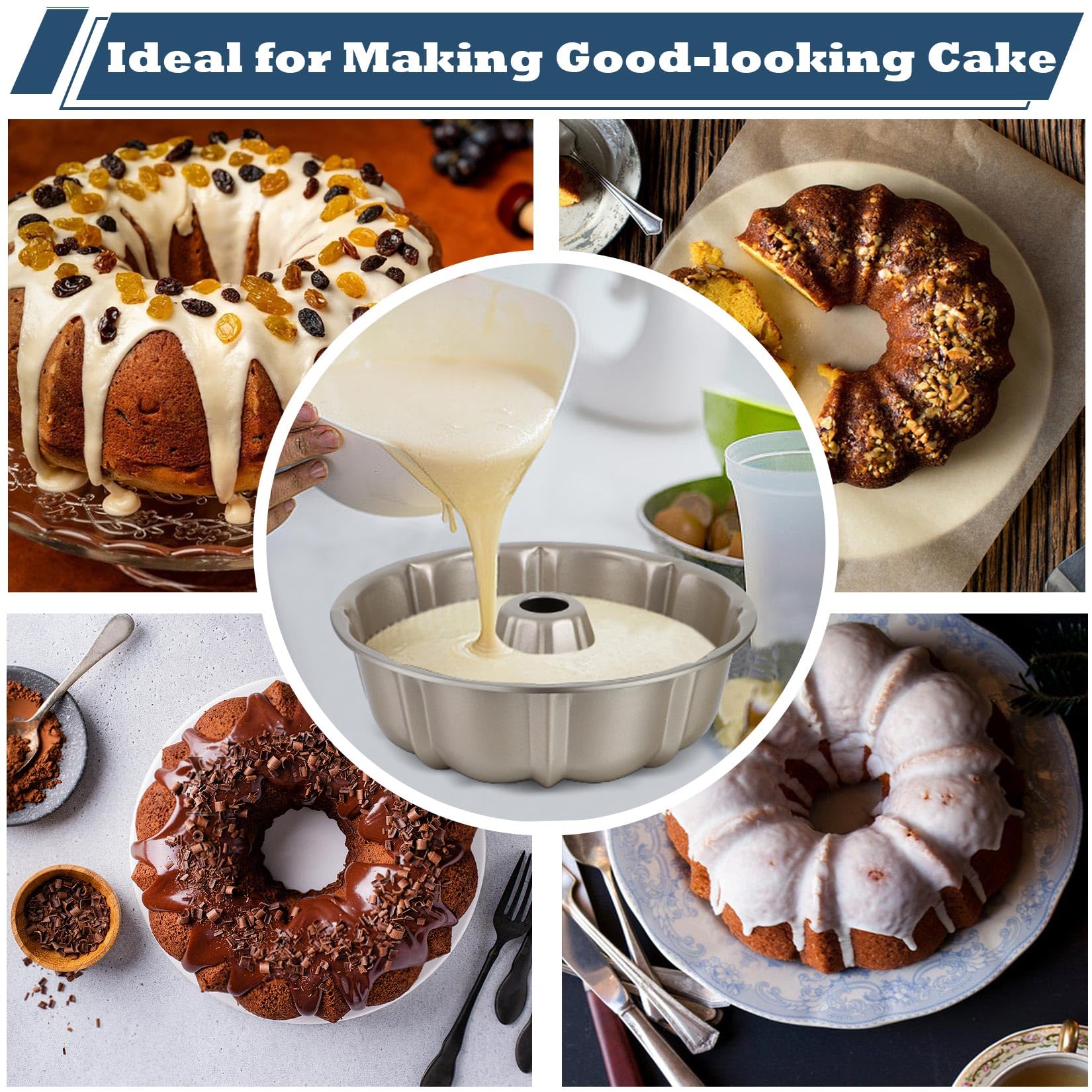 P&P CHEF Moule à gâteau cannelé doré 25,4 cm