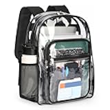 ZORFIN Clear Backpack Heavy Duty for School – 17in Transparent PVC Bag with Large Capacity & Reinforced Straps for Men, Women, Boys & Girls - See Through Bookbag for College Workplace Security, Black