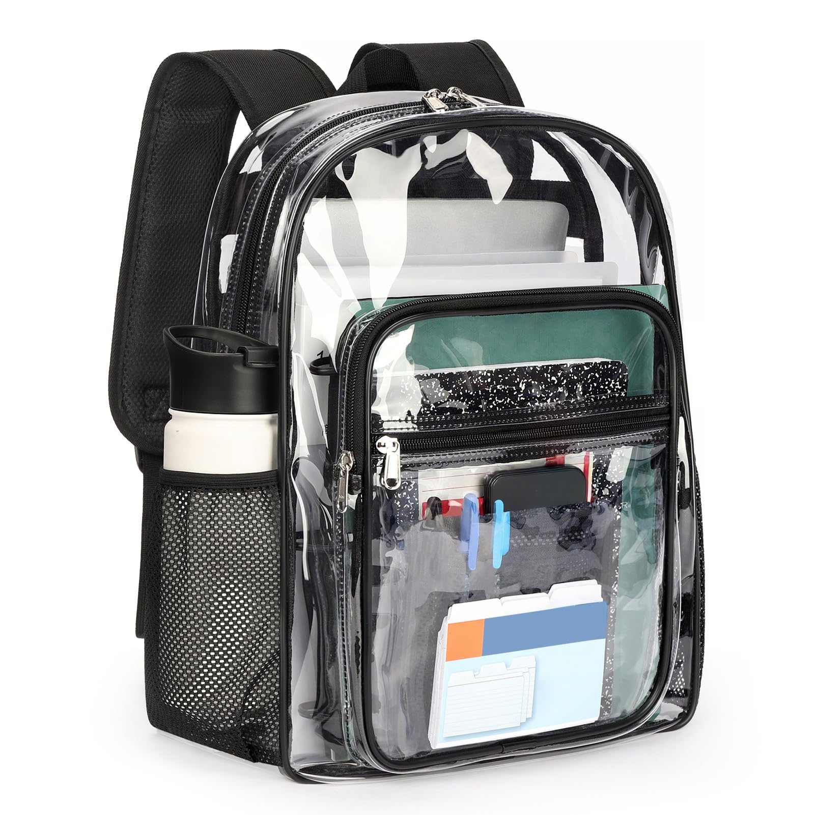ZORFIN Clear Backpack Heavy Duty for School – 17in Transparent PVC Bag with Large Capacity & Reinforced Straps for Men, Women, Boys & Girls - See