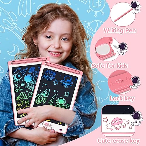 Miniatura 2 de Tableta de escritura para niños, juguetes de Hockvill para niñas de 3, 4, 5, 6, 7 años, tablero colorido de garabatos de 8.8 pulgadas para niños