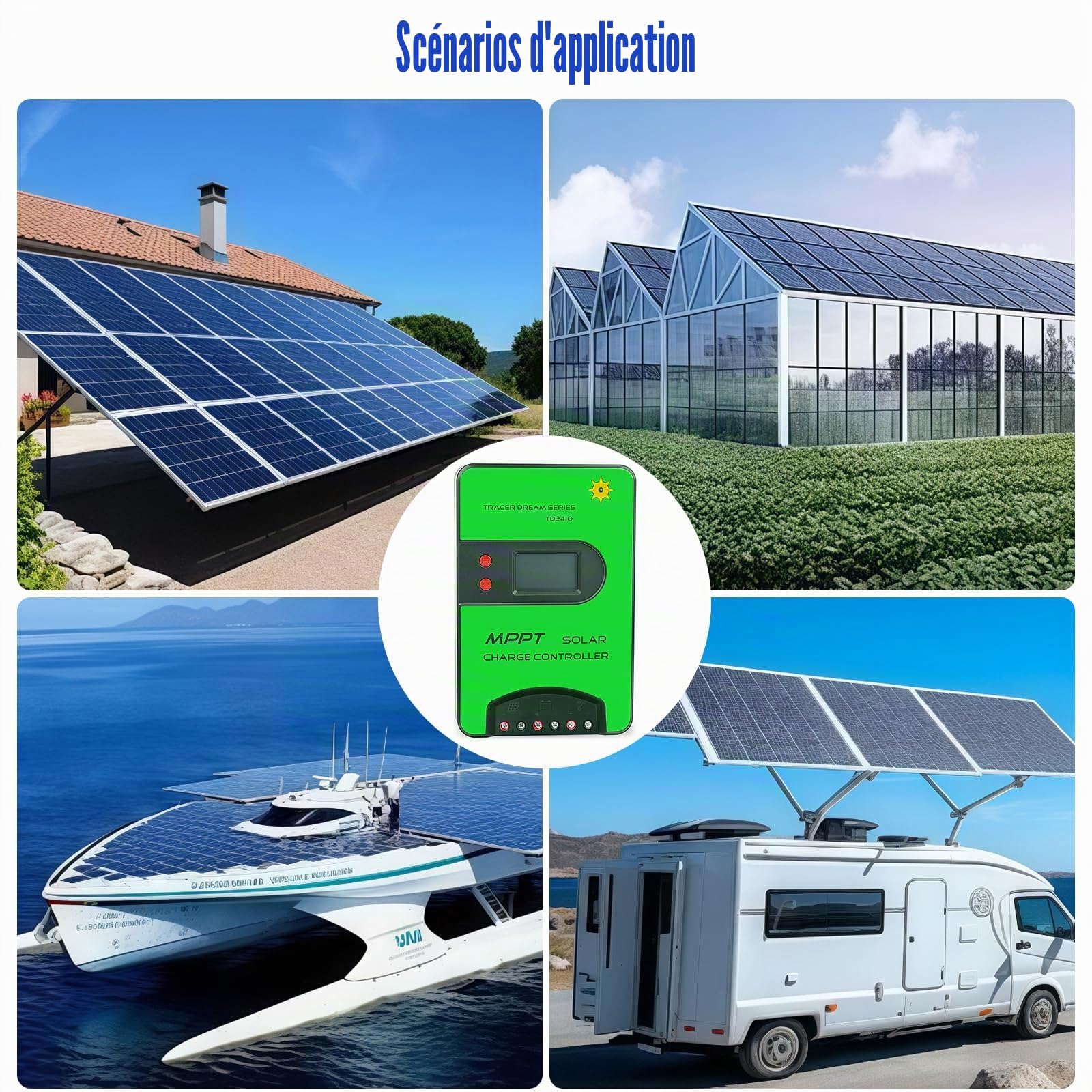 Régulateur de charge solaire MPPT 12 V/24 V (WiFi) avec écran LCD, prend en charge le contrôle APP, régulateur de charge MPPT pour batteries AGM/gel-plomb-acide, Li-Ion/LFP (40 A)