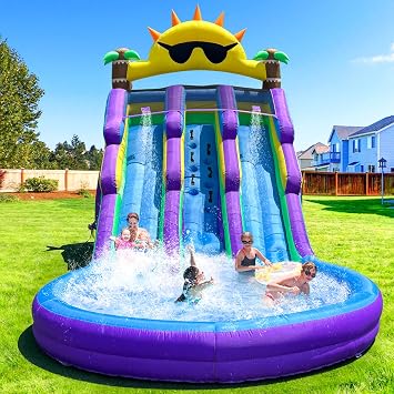 Cessbong Inflatable Water Slide with Better Drainage and Durability - Fun Outdoor Play with Easy Setup, Kids Summer Splash Fun Dual Slide Sun Glassess