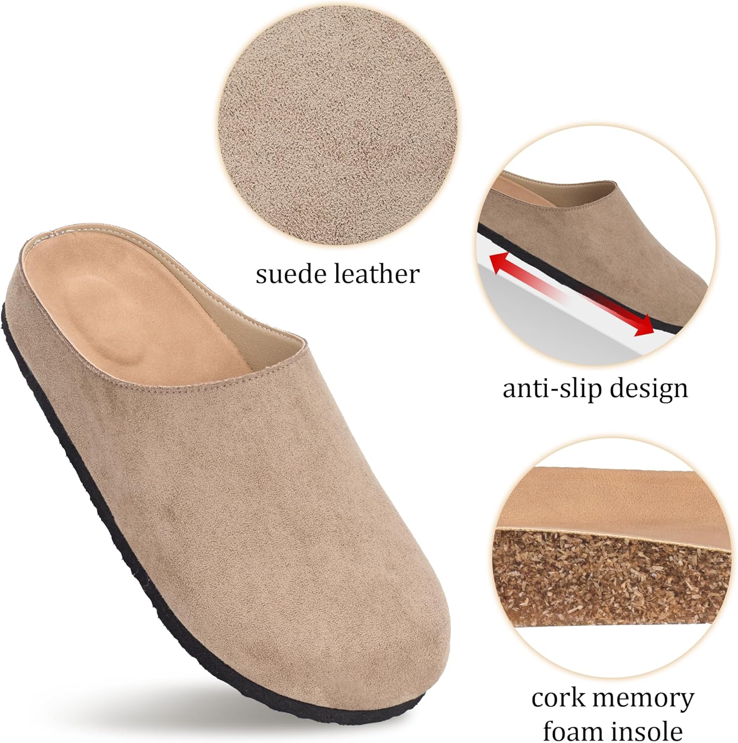 Suede Boston Clogs for Women and Men with Arch Support Potato Mules Shoes, Soft Cork Footbed Slip on Comfort Home Sandals Slippers - Image 6
