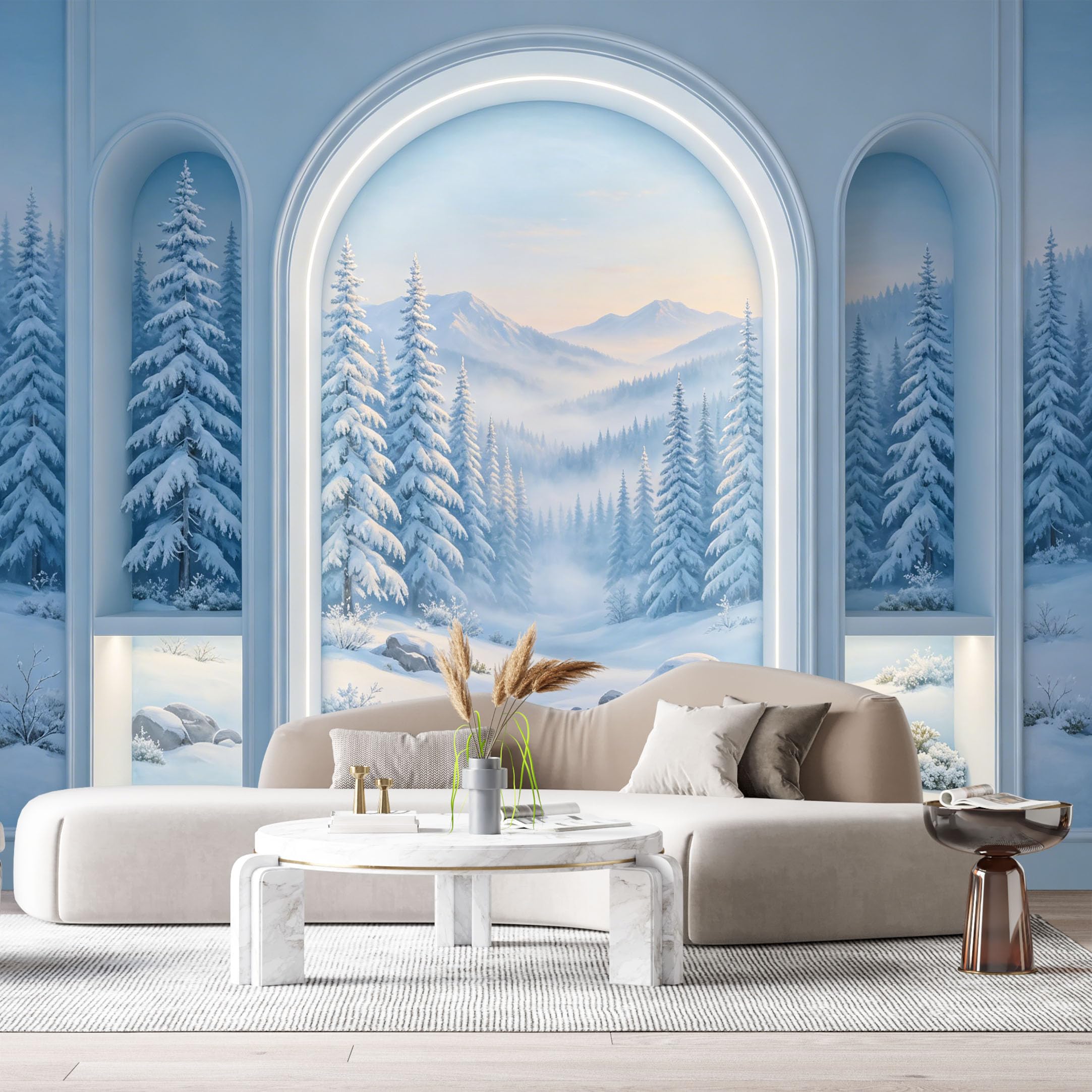 Custom Size Wall Murals Snow Mountain Pine Forest Winter Landscape 3D Trompe L'Oeil SelfAdhesiveWall Fabric Removable Wallpaper Wall Decor for Living Room Bedroom Bathroom