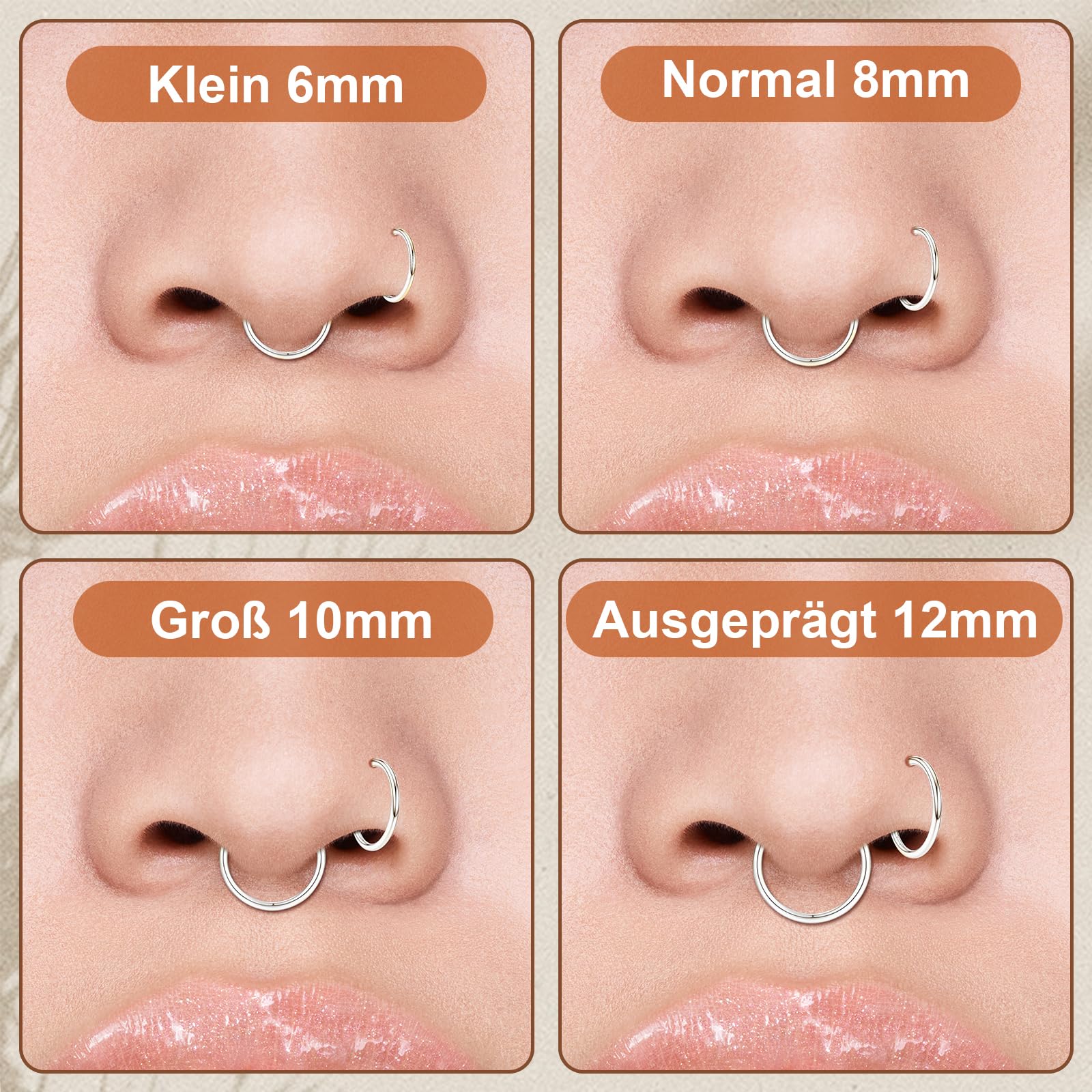 Aros Septum Acero Quirúrgico 8 Piezas 8mm/10mm/12mm/14mm Negro Piercing Nariz Cartílago Labio Helix